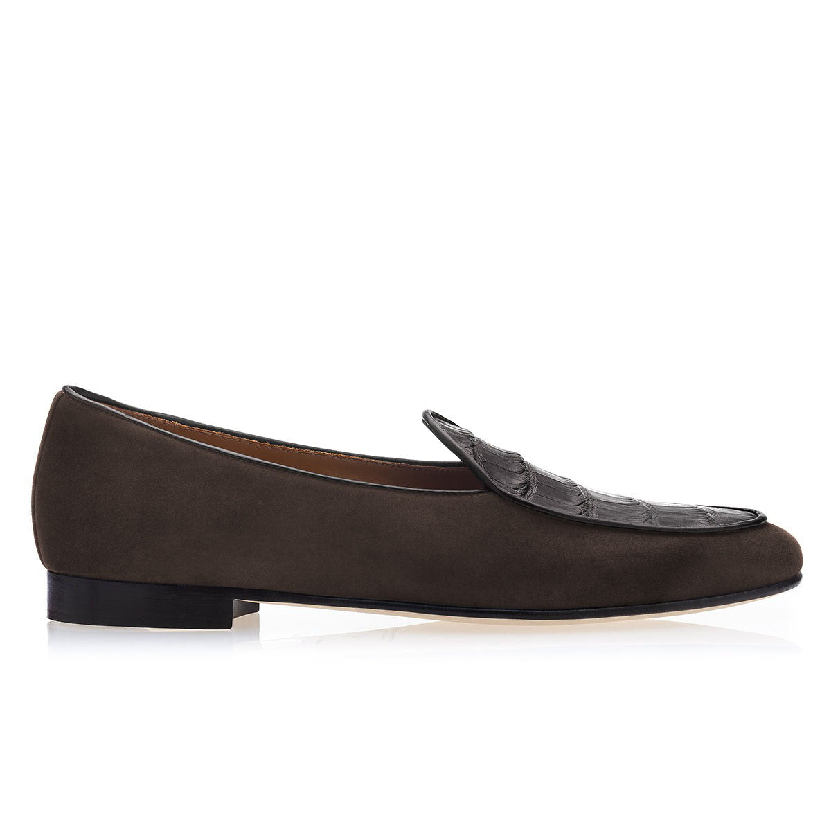SUPERGLAMOUROUS Tangerine Crocosuede Men's Shoes Exotic Crocodile / Suede Leather Belgian Loafers (SPGM1337)