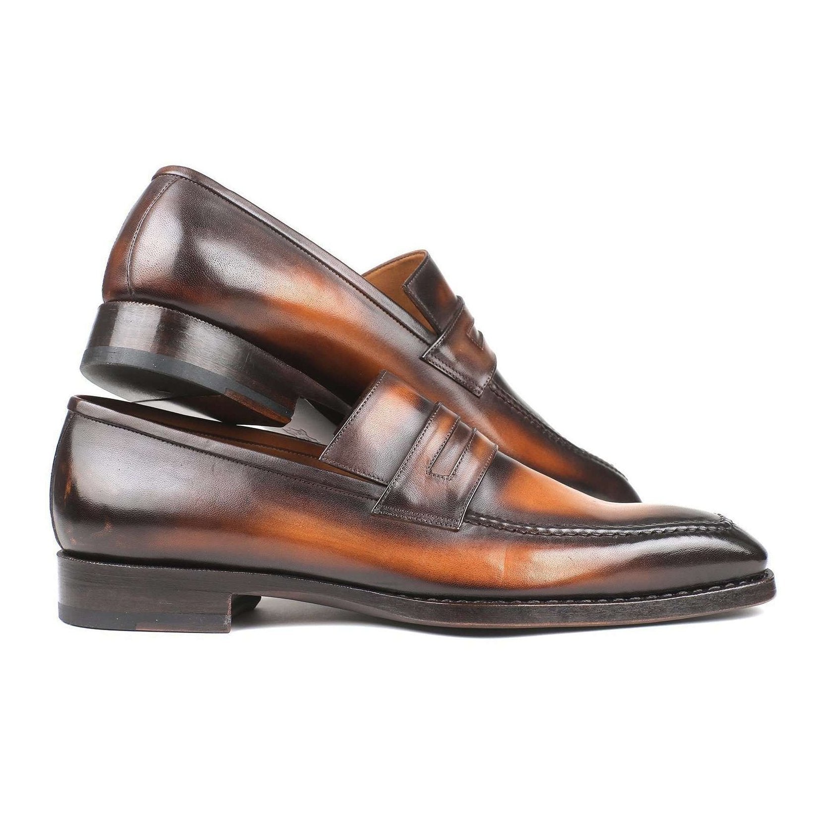 Paul Parkman Handmade Designer Shoes Men's Brown Goodyear Welted Burnished Calfskin Loafers 36LFBRW (PM5712)