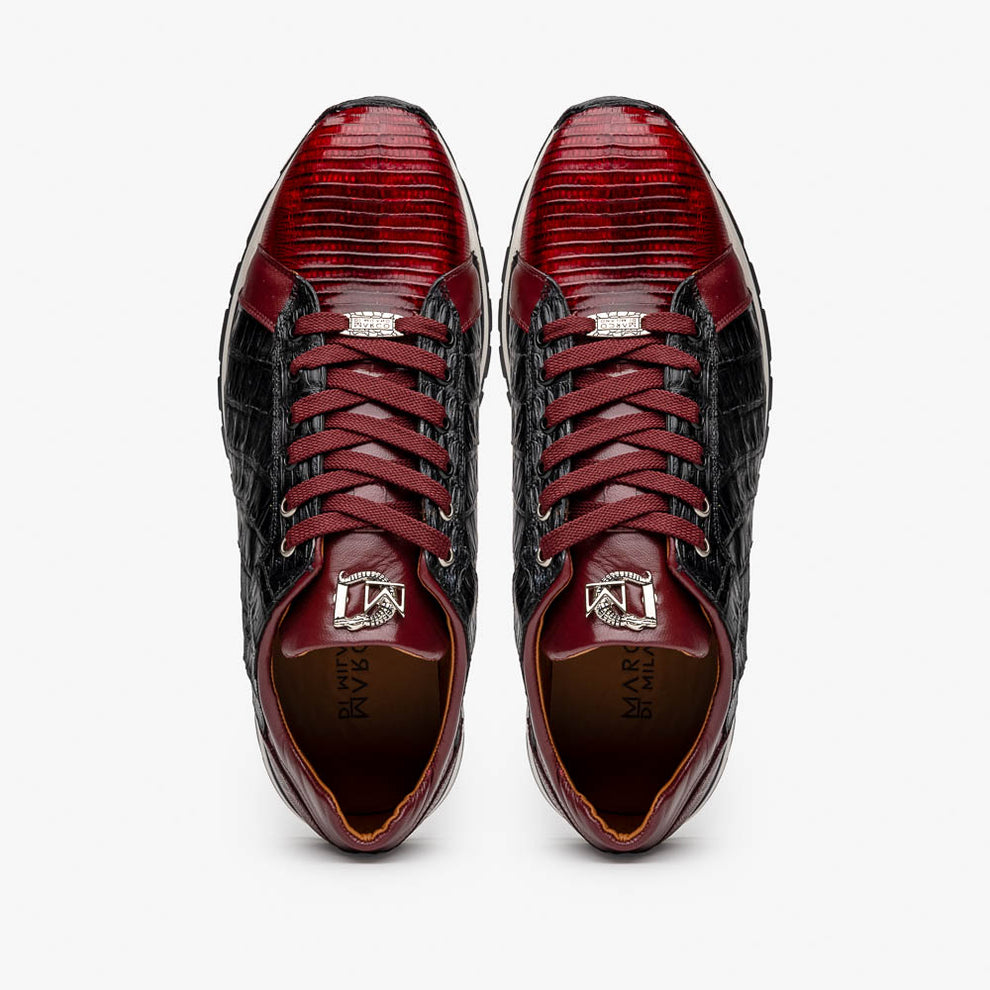 Marco Di Milano Portici Men's Shoes Wine & Black Exotic Lizard / Crocodile Casual Sneakers (MDM1016)