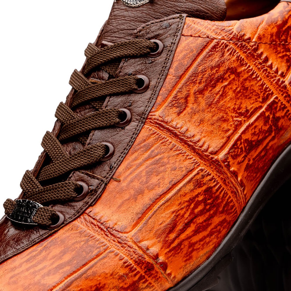 Marco Di Milano Saulo Men's Shoes Green & Cognac Exotic Ostrich / Alligator Casual Sneakers (MDM1045)