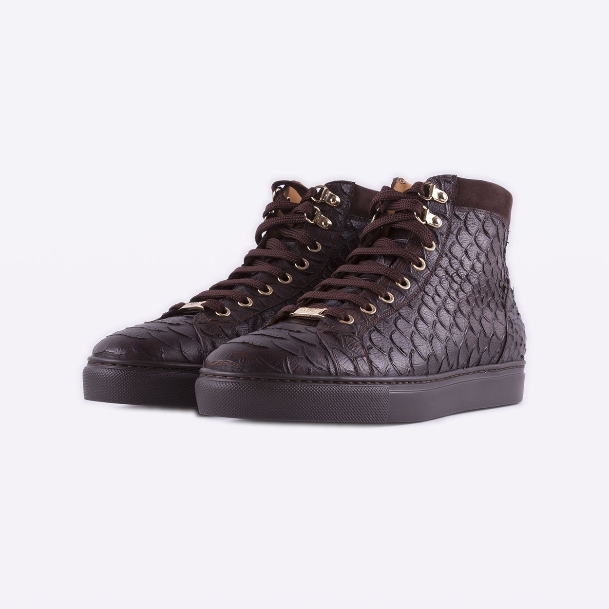Mister 39598 Jocar Men's Shoes Brown Python Print / Calf-Skin Leather High-Top Sneakers (MIS1009)