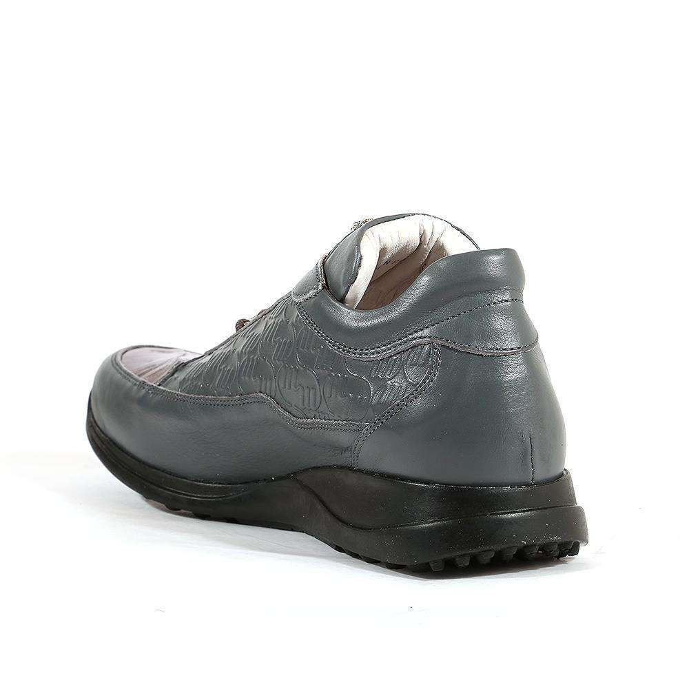 Mauri Designer Shoes 8900/2 Italian Mens Designer Shoes King Nappa Embossed / Croco Medium Grey Sneakers (MA1114)