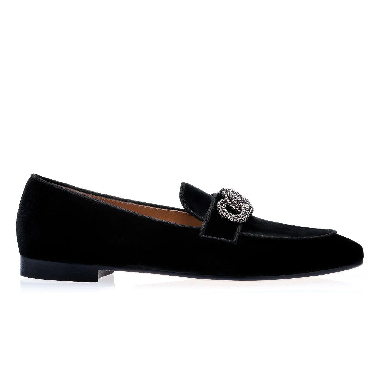 SUPERGLAMOUROUS Morosino Men's Shoes Black Velour Velvet Slipper Loafers (SPGM1033)