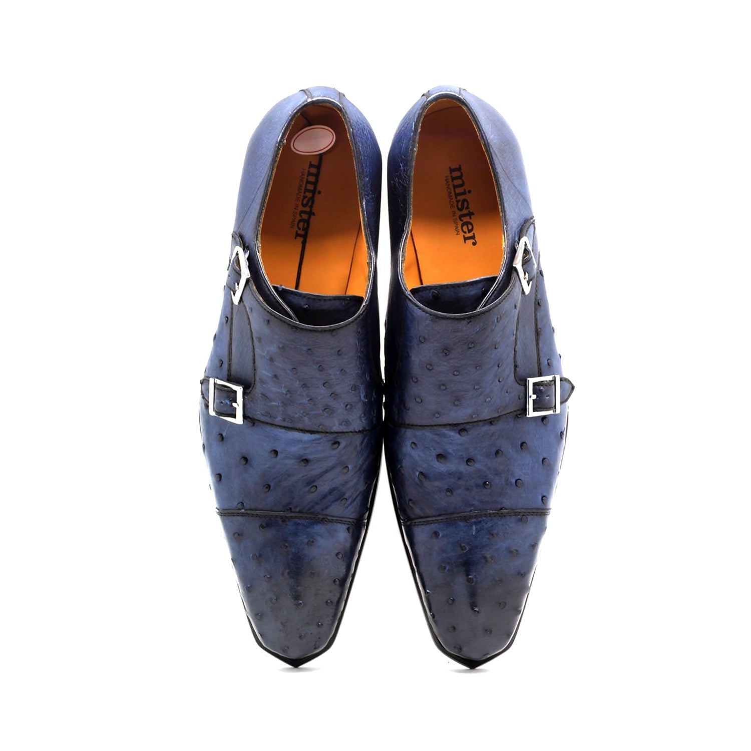 Mister Piles 40415 Men's Shoes Azure Blue Exotic Ostrich-Skin Monk-Straps Loafers (MIS1144)