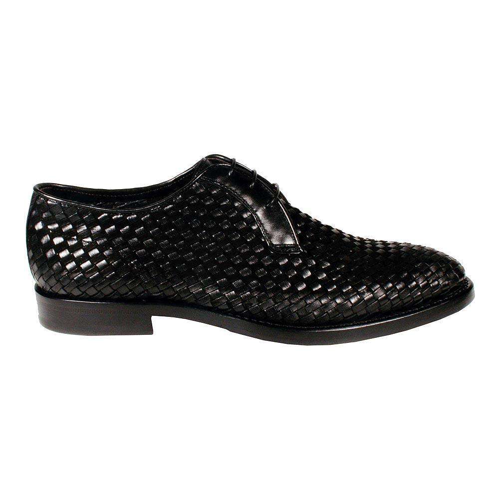 Corvari Designer Men's Designer Shoes Skipper Camoscio Black Woven Leather and Suede Oxfords (COR1006)