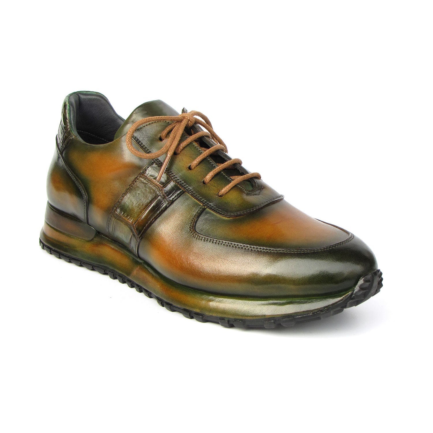 Paul Parkman LP208GRN Men's Shoes Green Hand-Painted Leather Sneakers (PM6409)