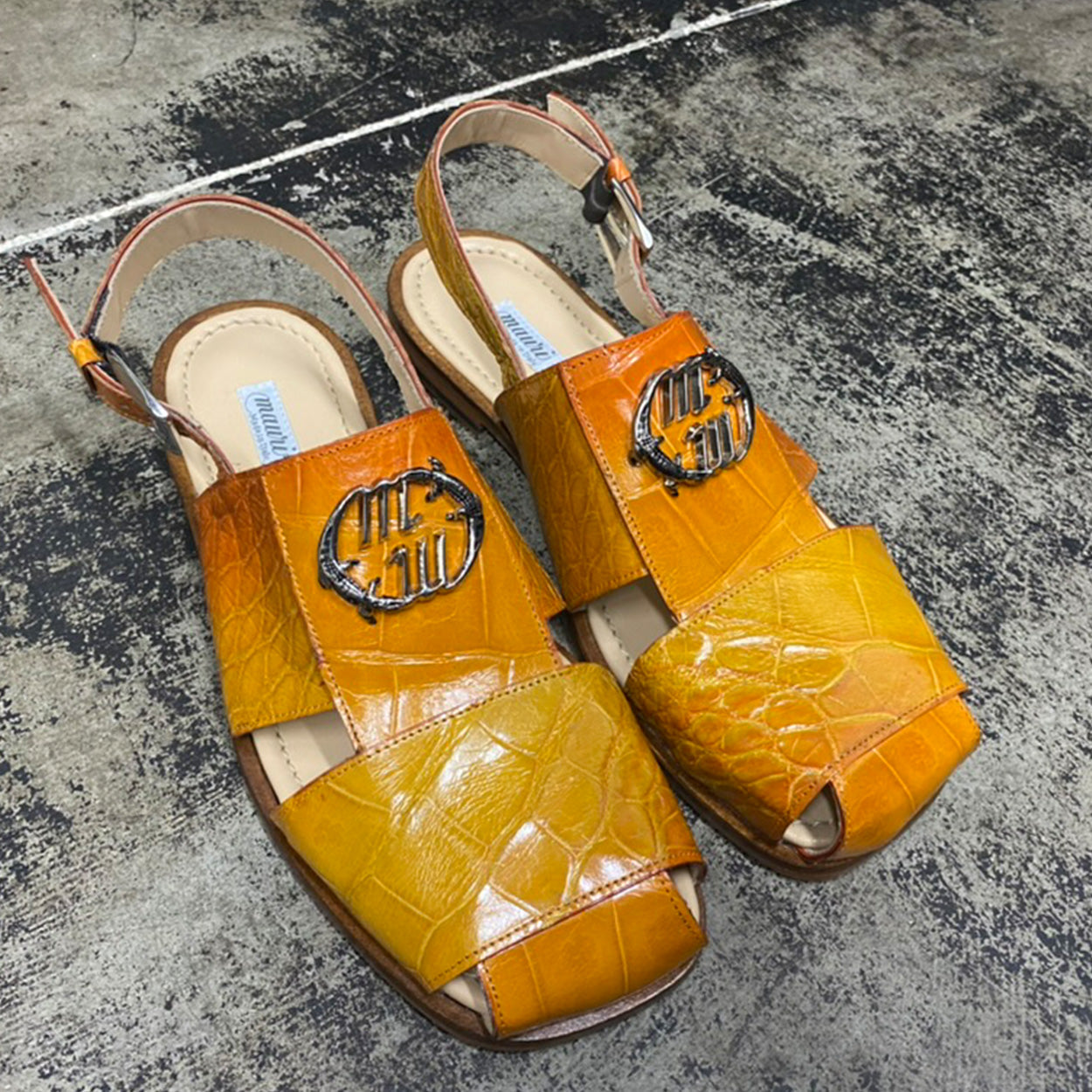 Mauri 5126 Men's Shoes Orange Exotic Alligator Slip-On Sandals (MAS5506)