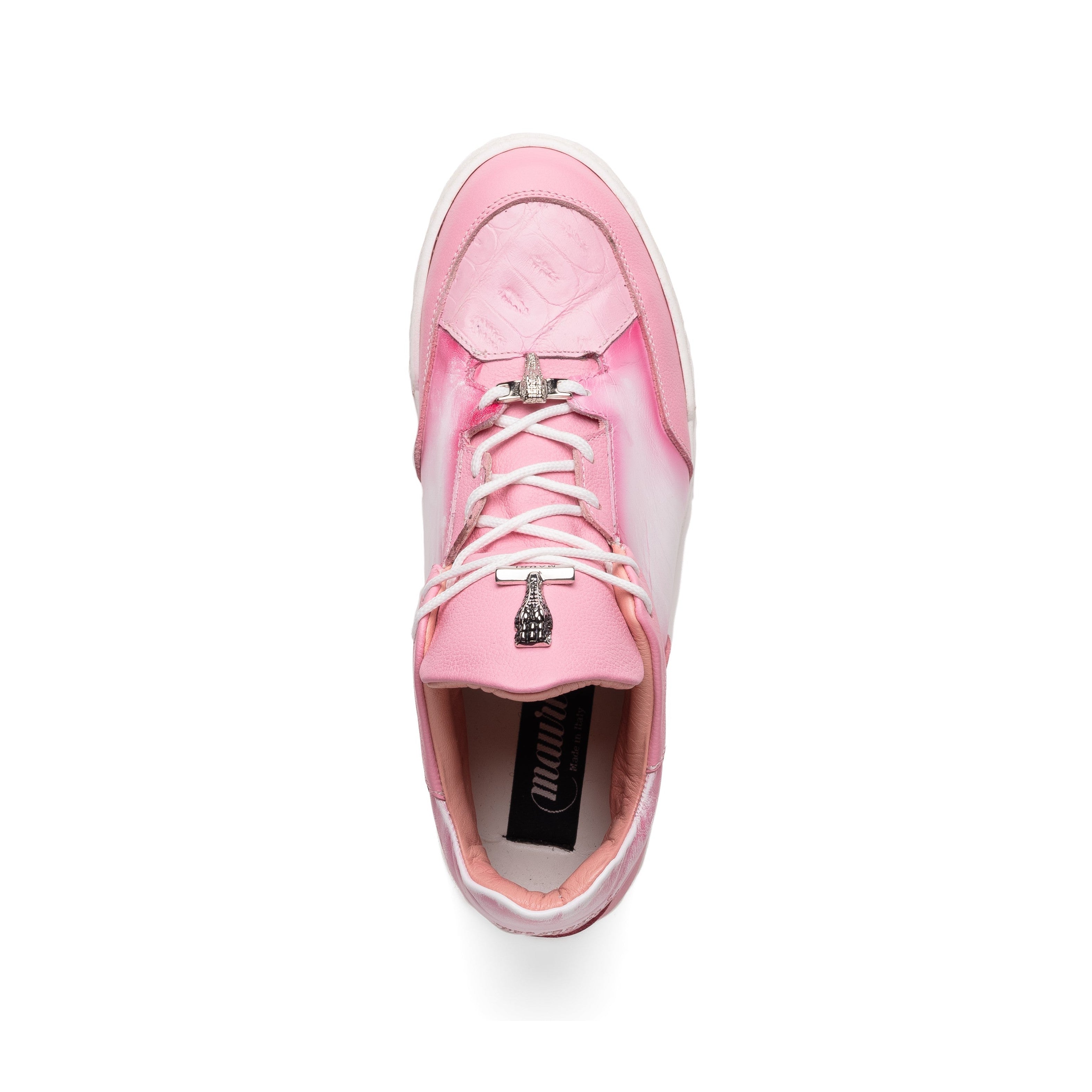 Mauri Ghost 8423 Men's Shoes Pink & White with Pink Finish Exotic Crocodile / Time / Nappa Leather Casual Slip-On Sneakers (MA5621)