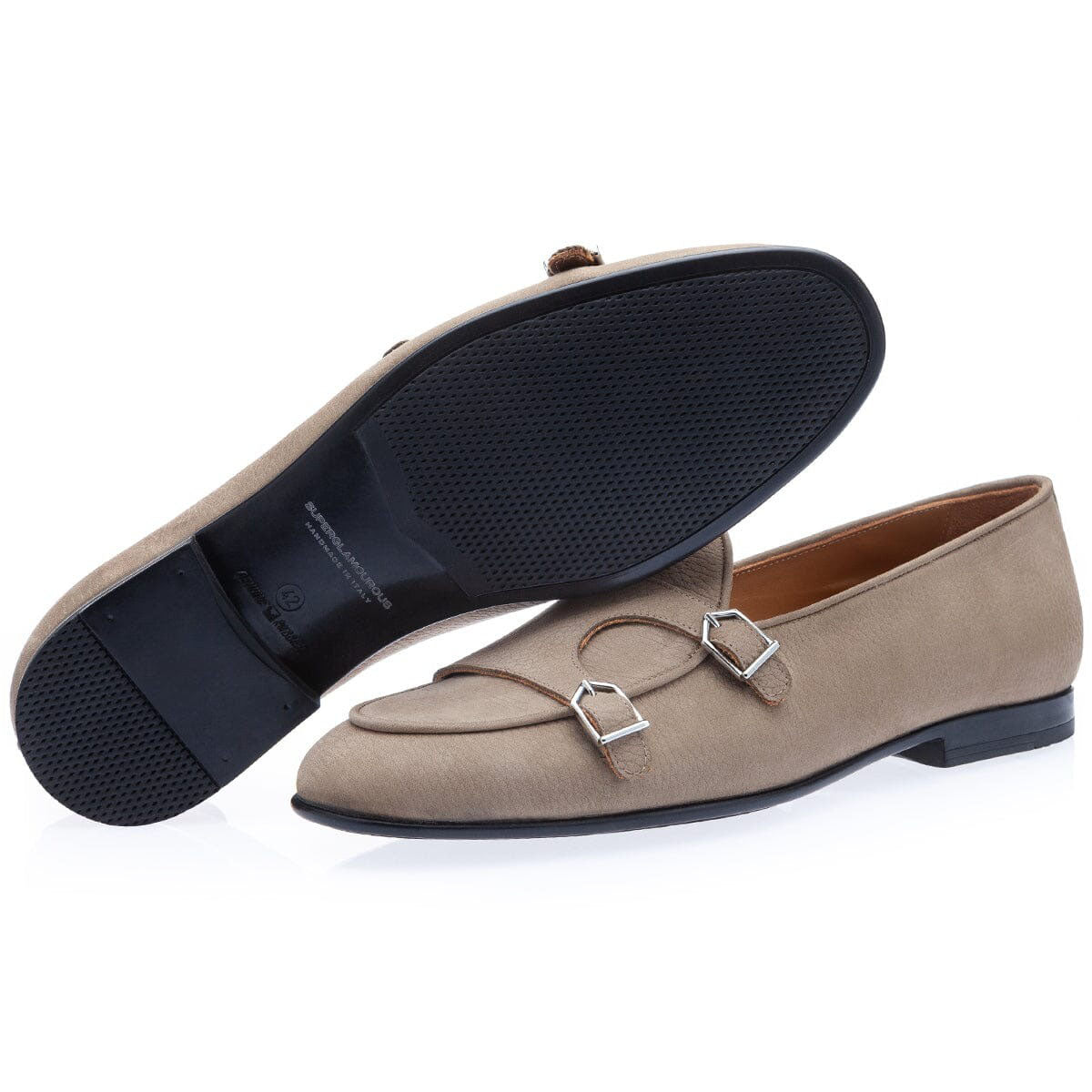 SUPERGLAMOUROUS Tangerine 7-R Oregon Men's Shoes Taupe Grainy Nubuck Leather Belgian Loafers (SPGM1290)