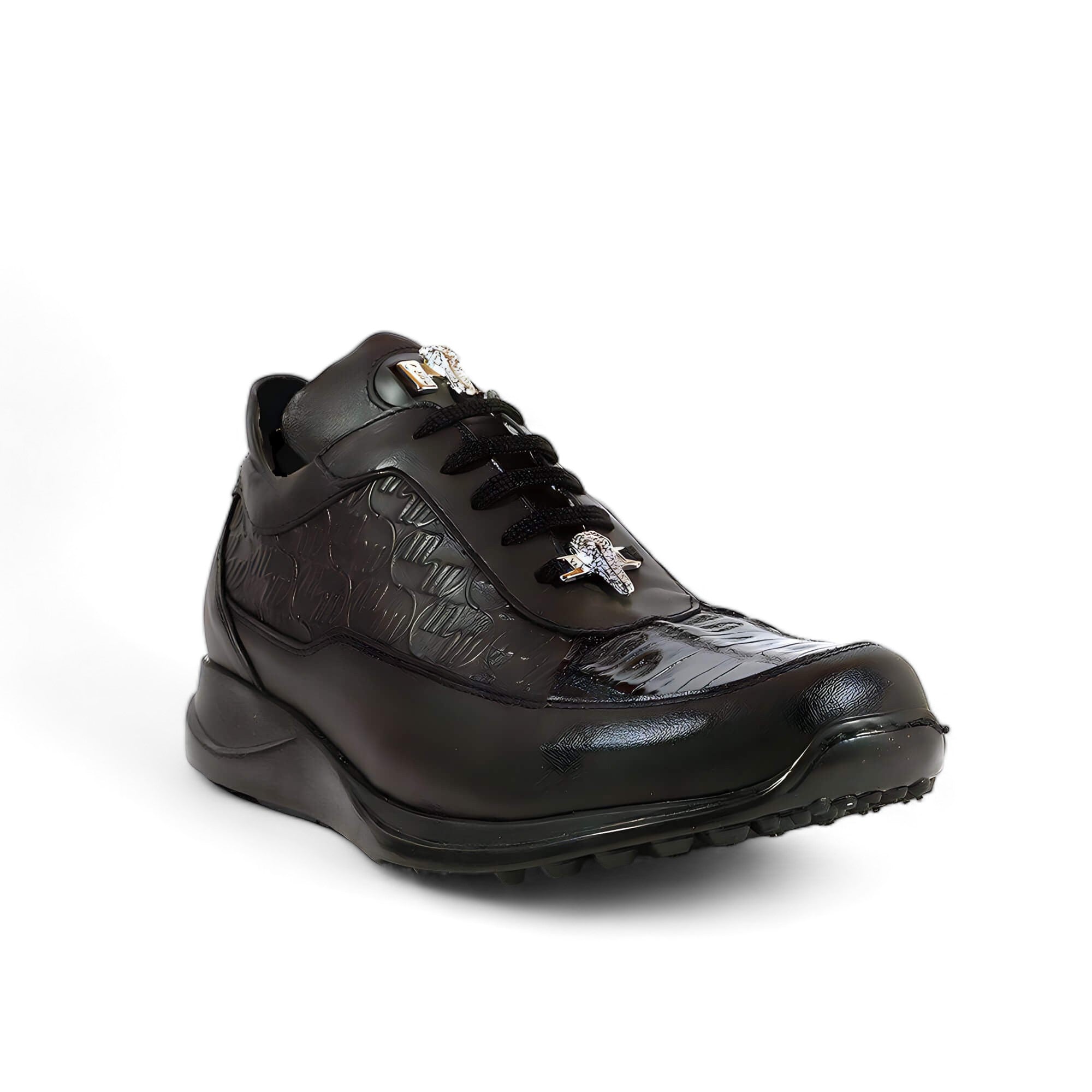 Mauri Shoes 8900/2 Italian Men's King Nappa Embossed / Croco Black Sneakers (MA1115)