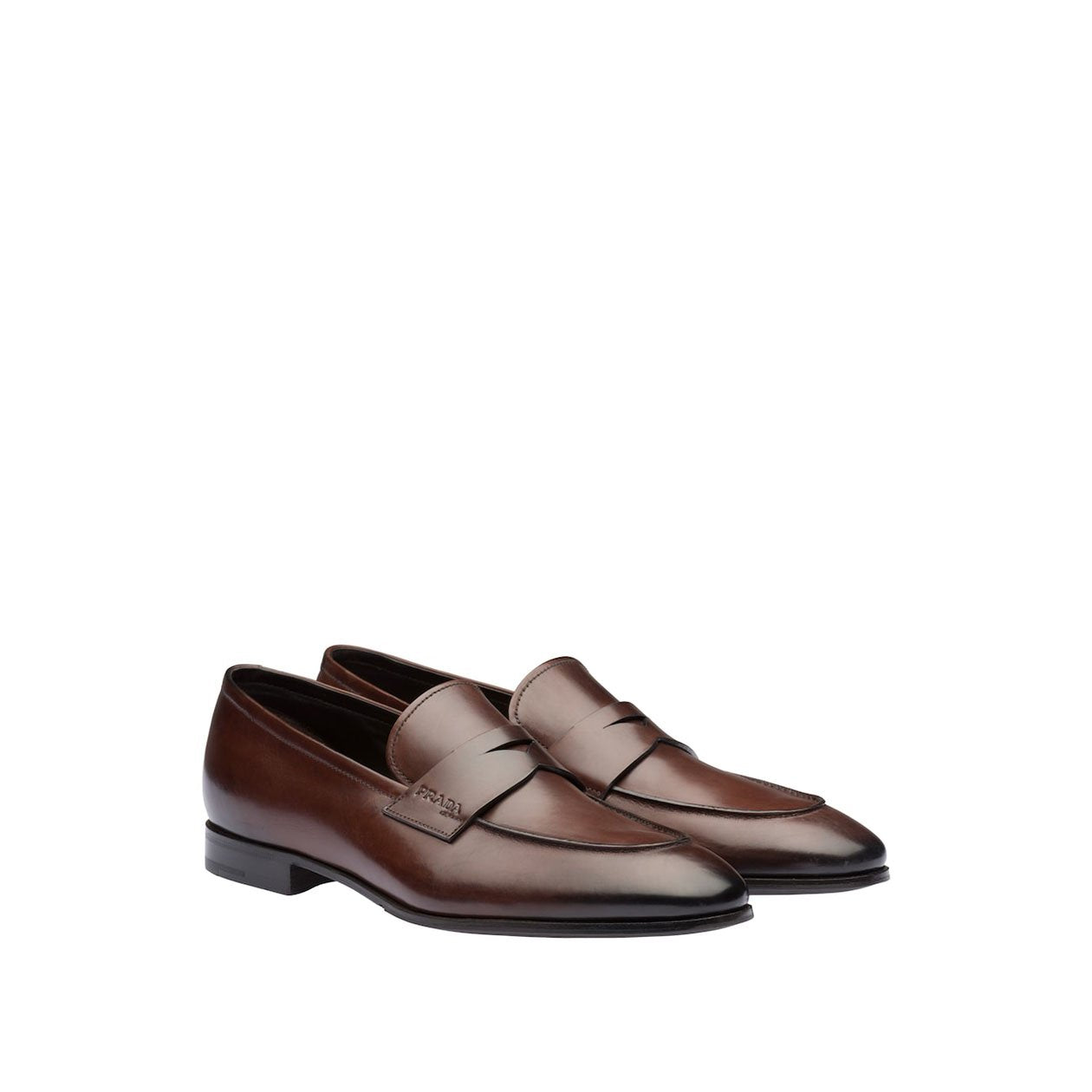 Prada 2DB185-248 Men's Shoes Brown Calf-Skin Leather Penny Loafers (PRM1032)