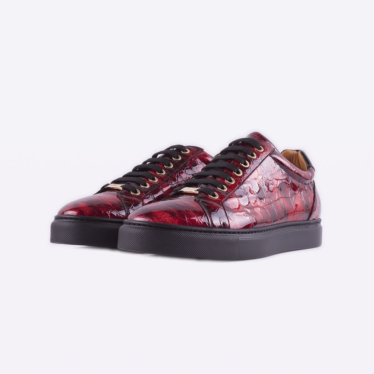 Mister 39592 Alon Men's Shoes Black & Red Crocodile Print / Patent Leather Casual Sneakers (MIS1042)