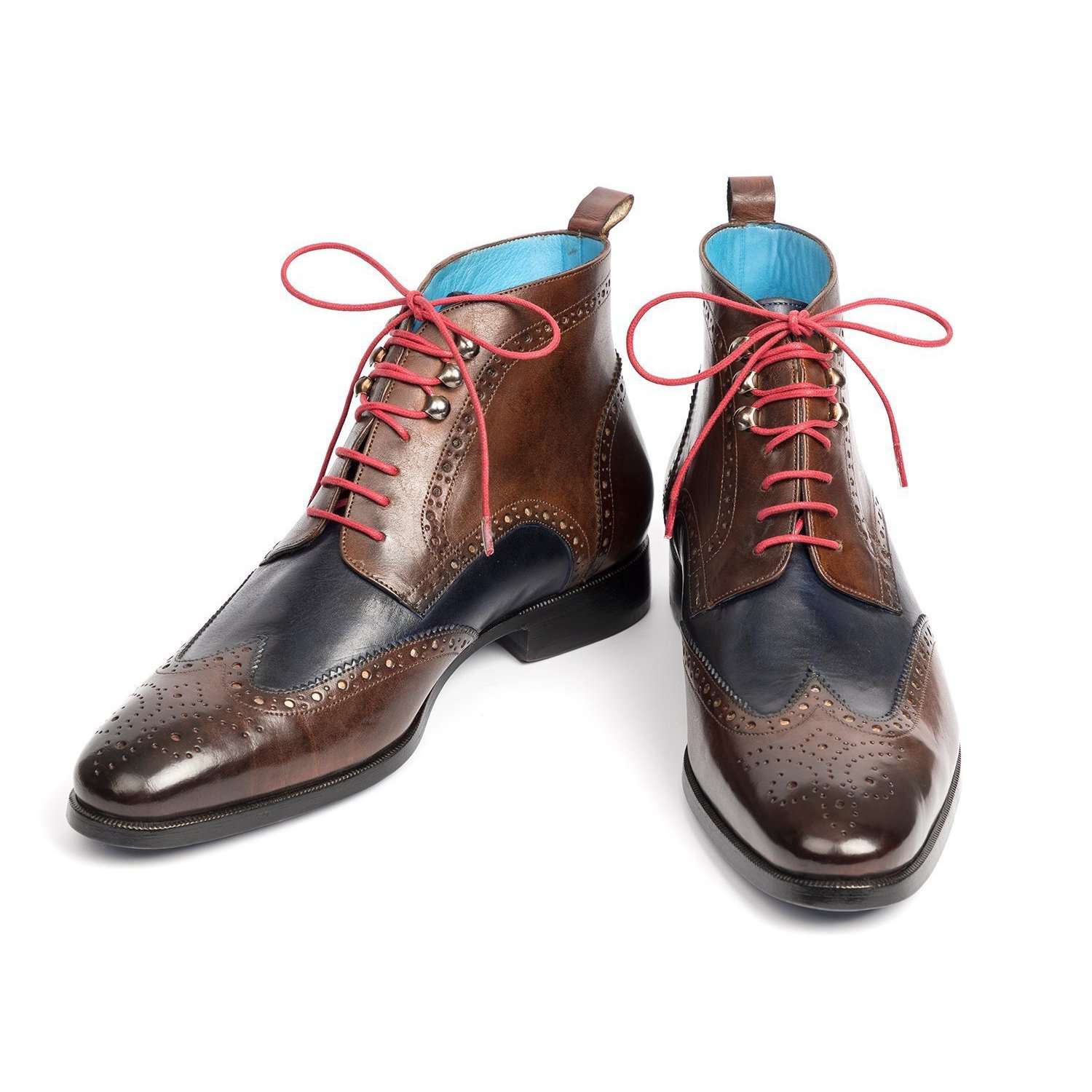 Paul Parkman Handmade Designer Shoes Wingtip Dual Tone Brown & Blue Ankle Boots (PM5610)