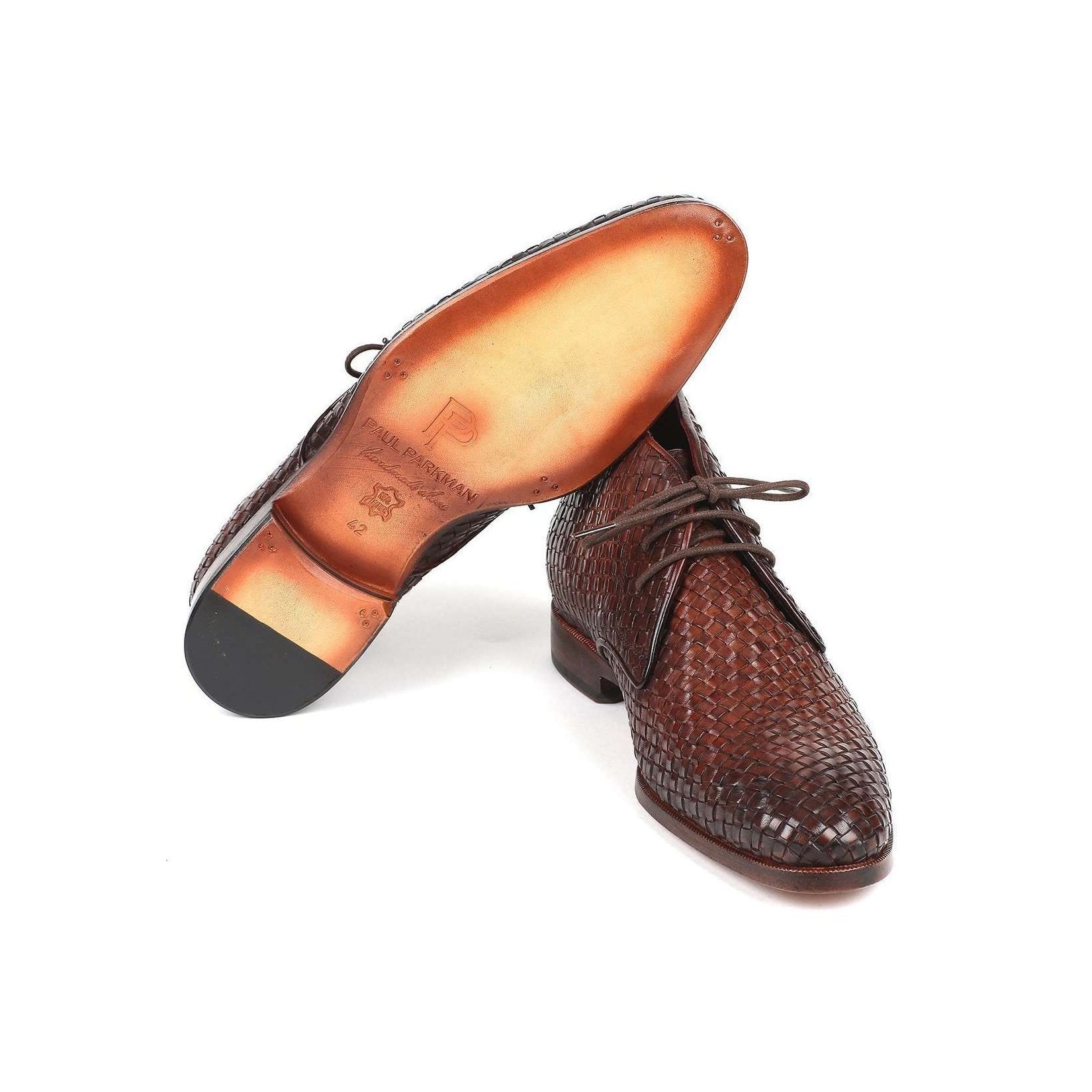 Paul Parkman Handmade Designer Shoes Men's Brown Woven Calf-skin Leather Chukka Boots CK82WVN (PM5920)