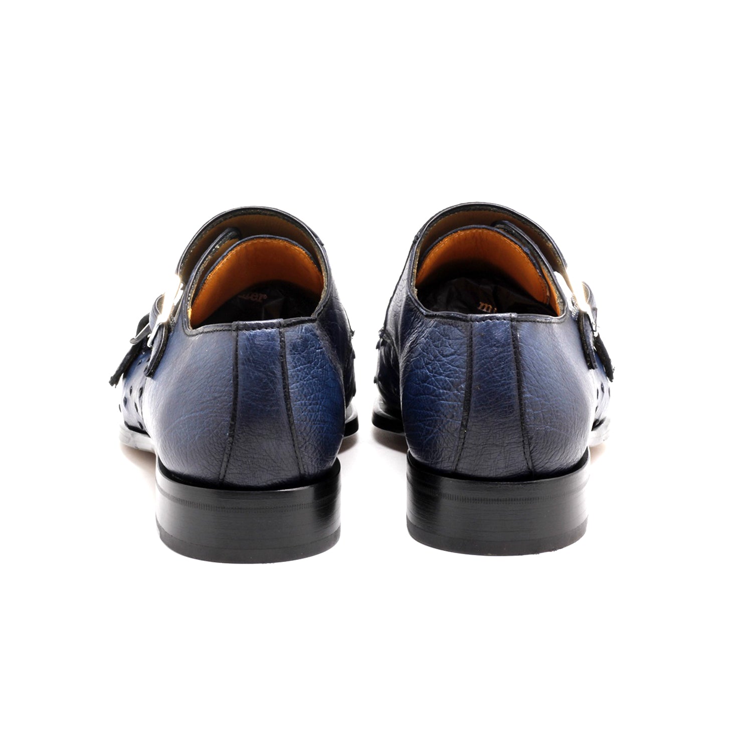Mister Piles 40415 Men's Shoes Azure Blue Exotic Ostrich-Skin Monk-Straps Loafers (MIS1144)
