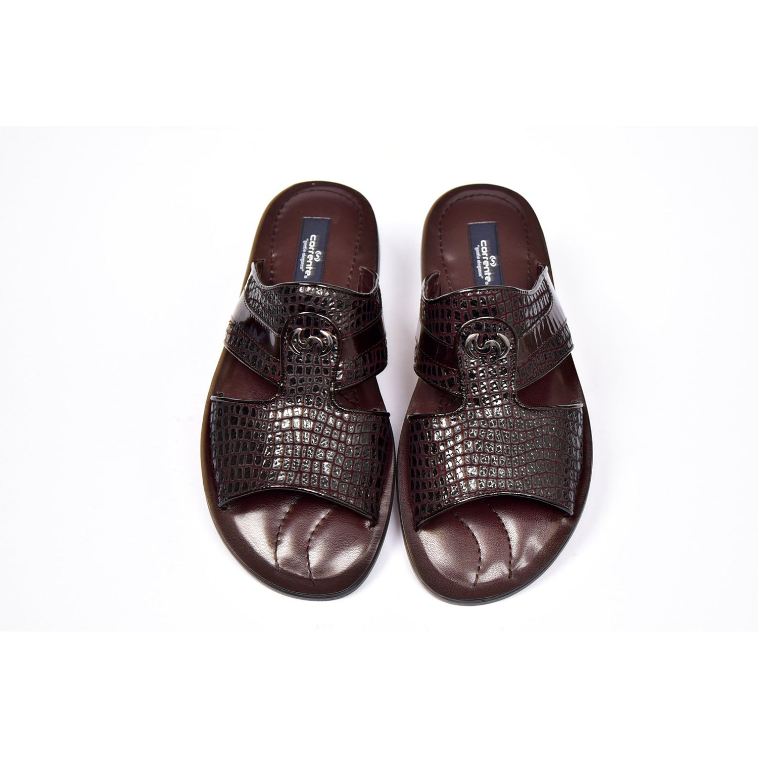 Corrente C0071 5829 Men's Shoes Burgundy Crocodile Print / Patent Leather Sandals (CRT1268)