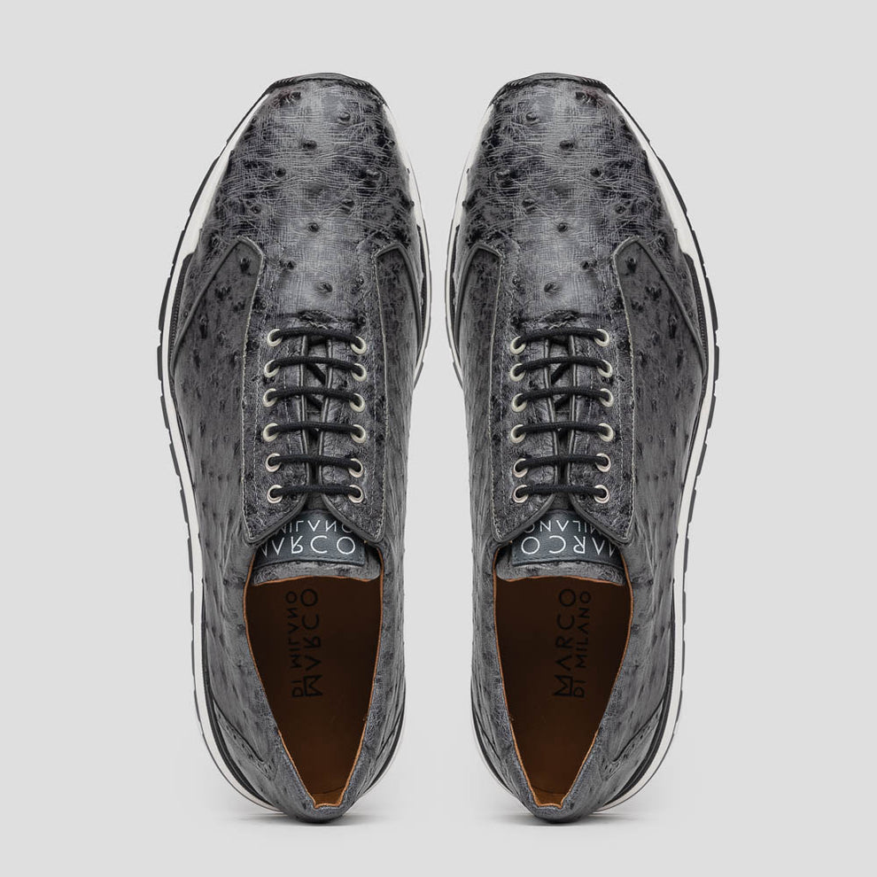 Marco Di Milano Scanno Men's Shoes Antique Gray Exotic Ostich Casual Sneakers (MDM1050)