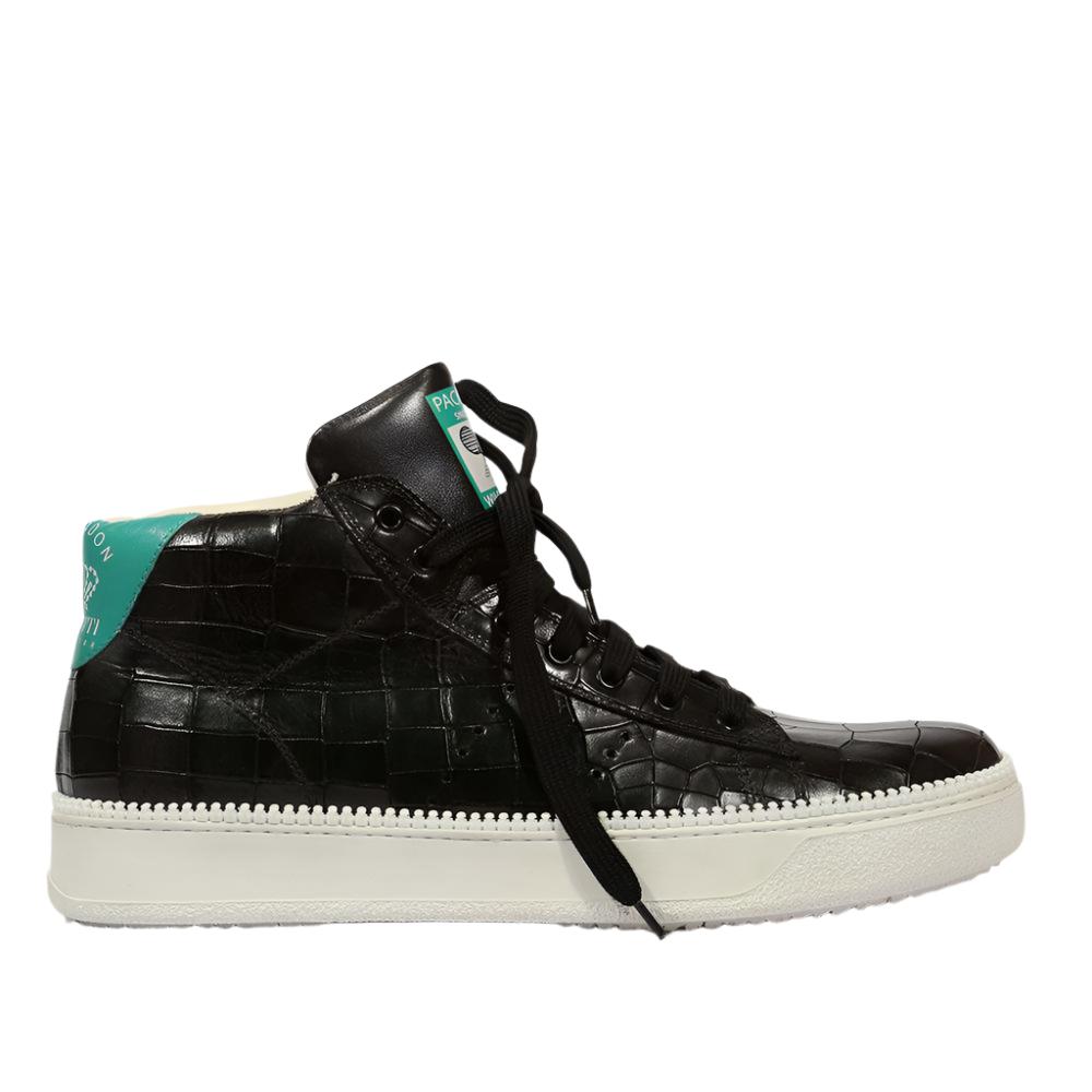 Cesare Paciotti Luxury Italian Men's Wimbledon Cocco Lux Black Green Sneakers (CPM5121)