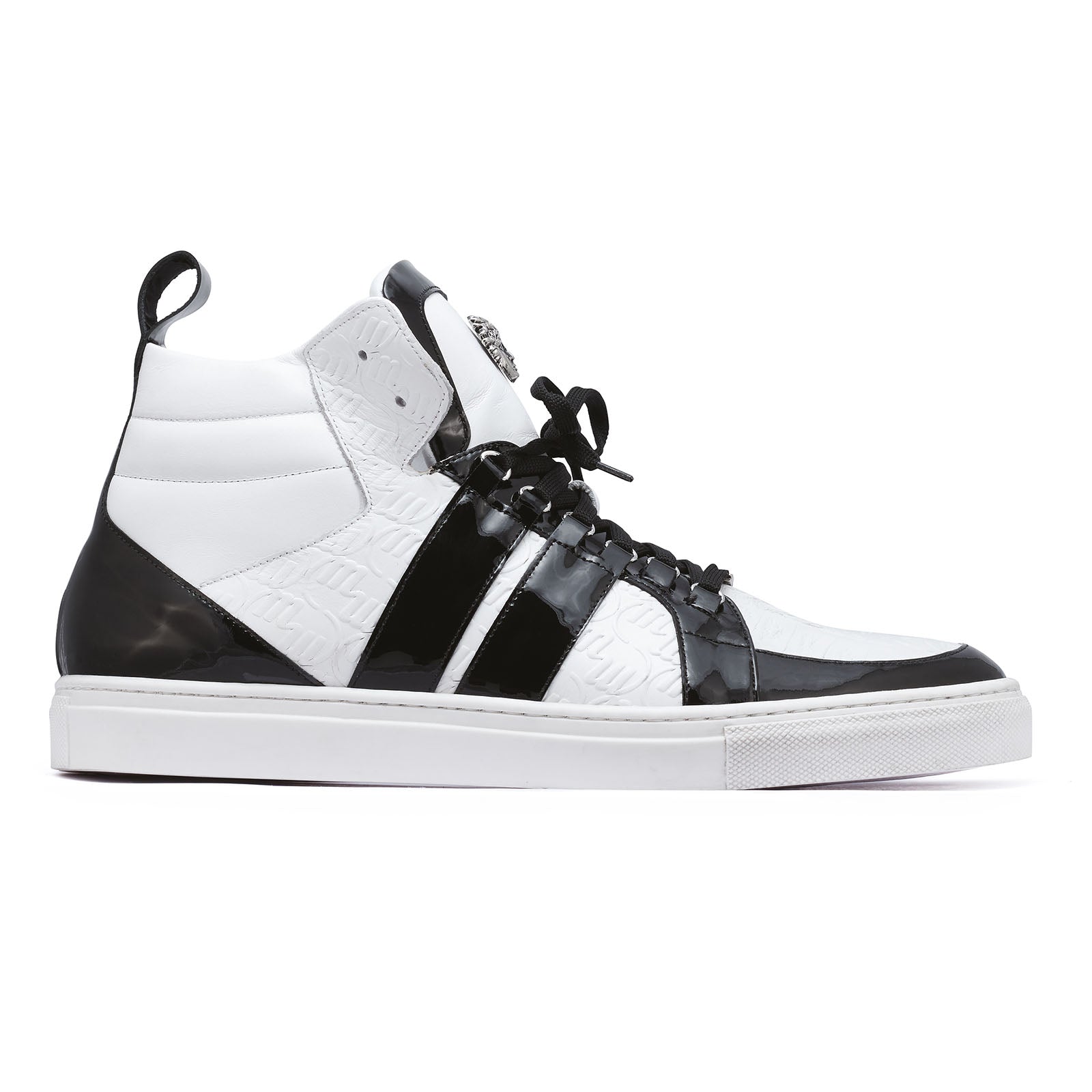 Mauri Blackjack 8410 Men's Shoes Black & White Exotic Crocodile / Patent / Nappa Leather High-Top Sneakers (MA5276)