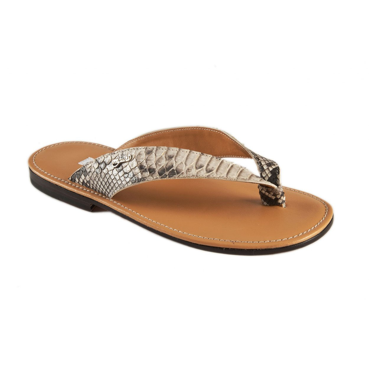 Mauri Roccia Men's Designer Shoes Beige Snake-Skin Sandals 1512-2 (MAO1003)