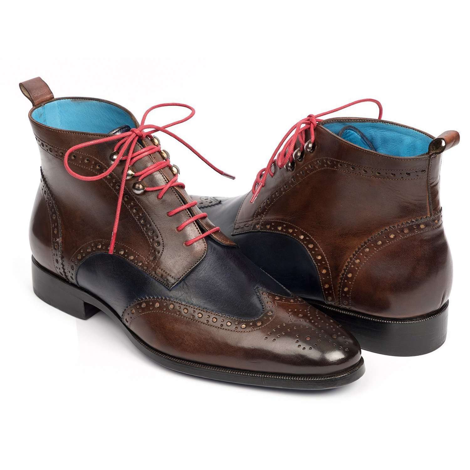 Paul Parkman Handmade Designer Shoes Wingtip Dual Tone Brown & Blue Ankle Boots (PM5610)