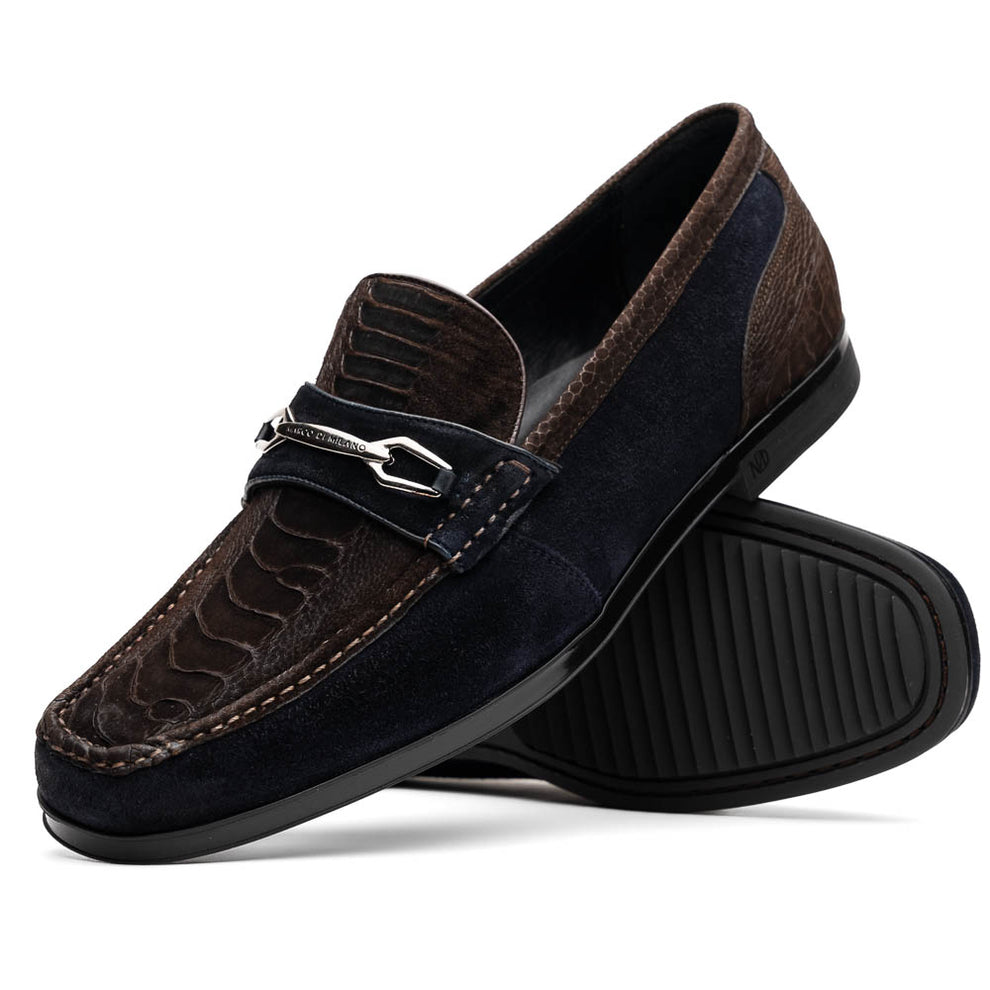 Marco Di Milano Hugo Men's Shoes Brown & Navy Suede / Ostrich Leg Horsebit Loafers (MDM1062)