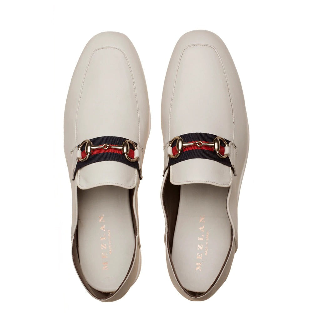 Mezlan R20252 Men's Shoes White Calf-Skin Leather Collapsible-Heels Slipper Sandals (MZS3466)