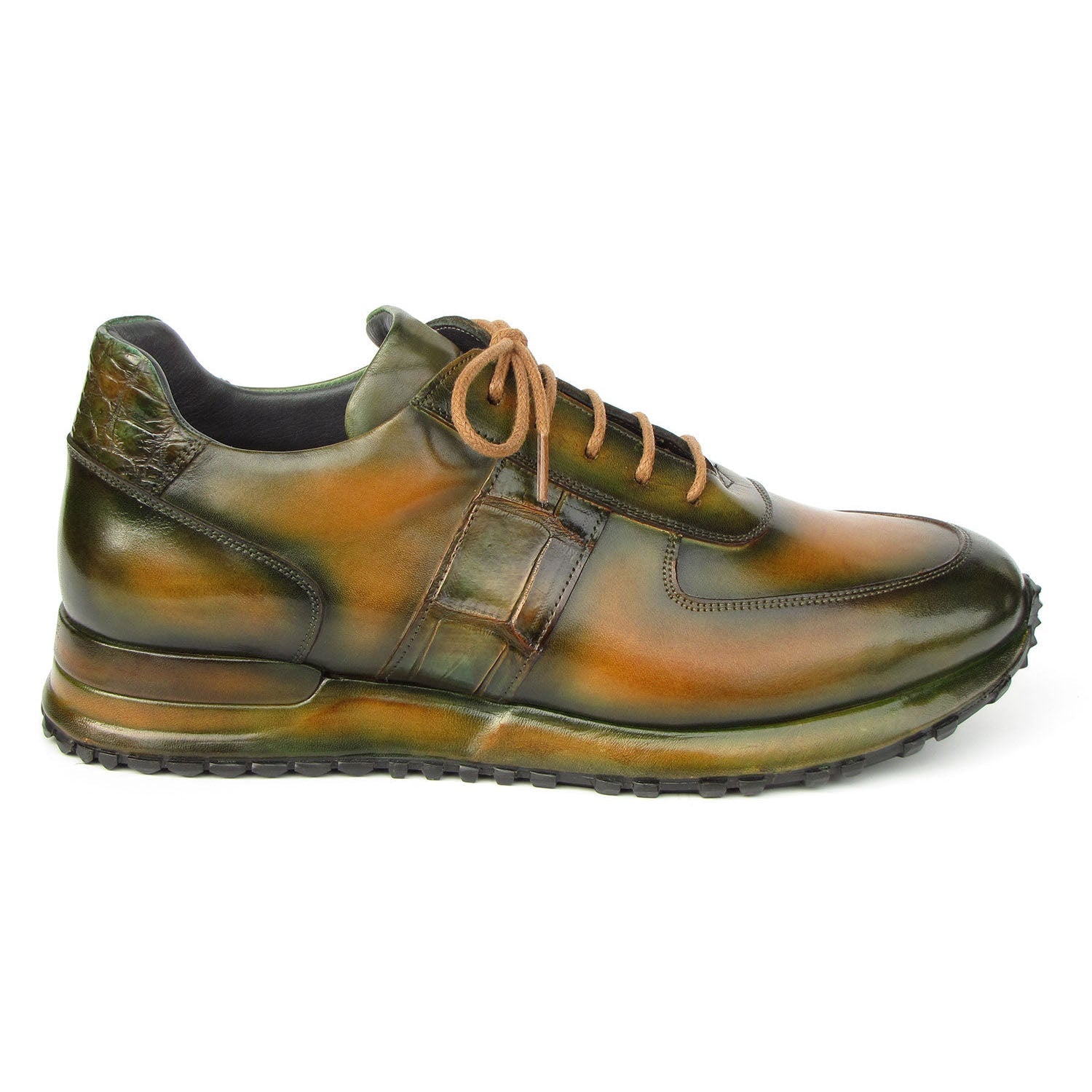 Paul Parkman LP208GRN Men's Shoes Green Hand-Painted Leather Sneakers (PM6409)