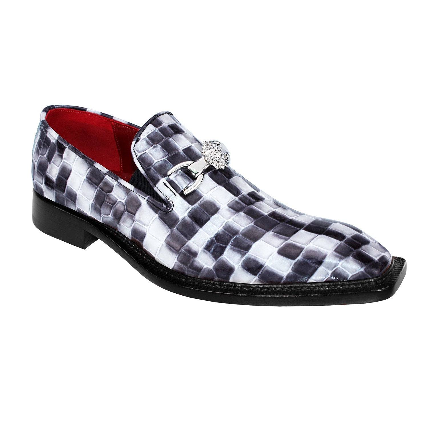 Emilio Franco Narciso Men's Shoes Black/White Patent Leather Multi Croco Print Loafers (EFC1018)