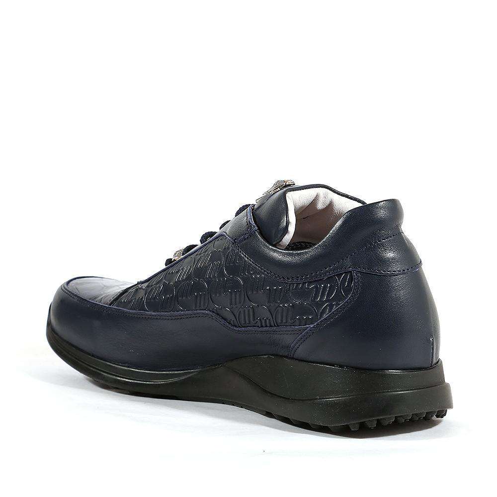Mauri Designer Shoes 8900/2 Italian Men's Designer Shoes King Nappa Embossed / Croco Wonder Blue Sneakers (MA1107)