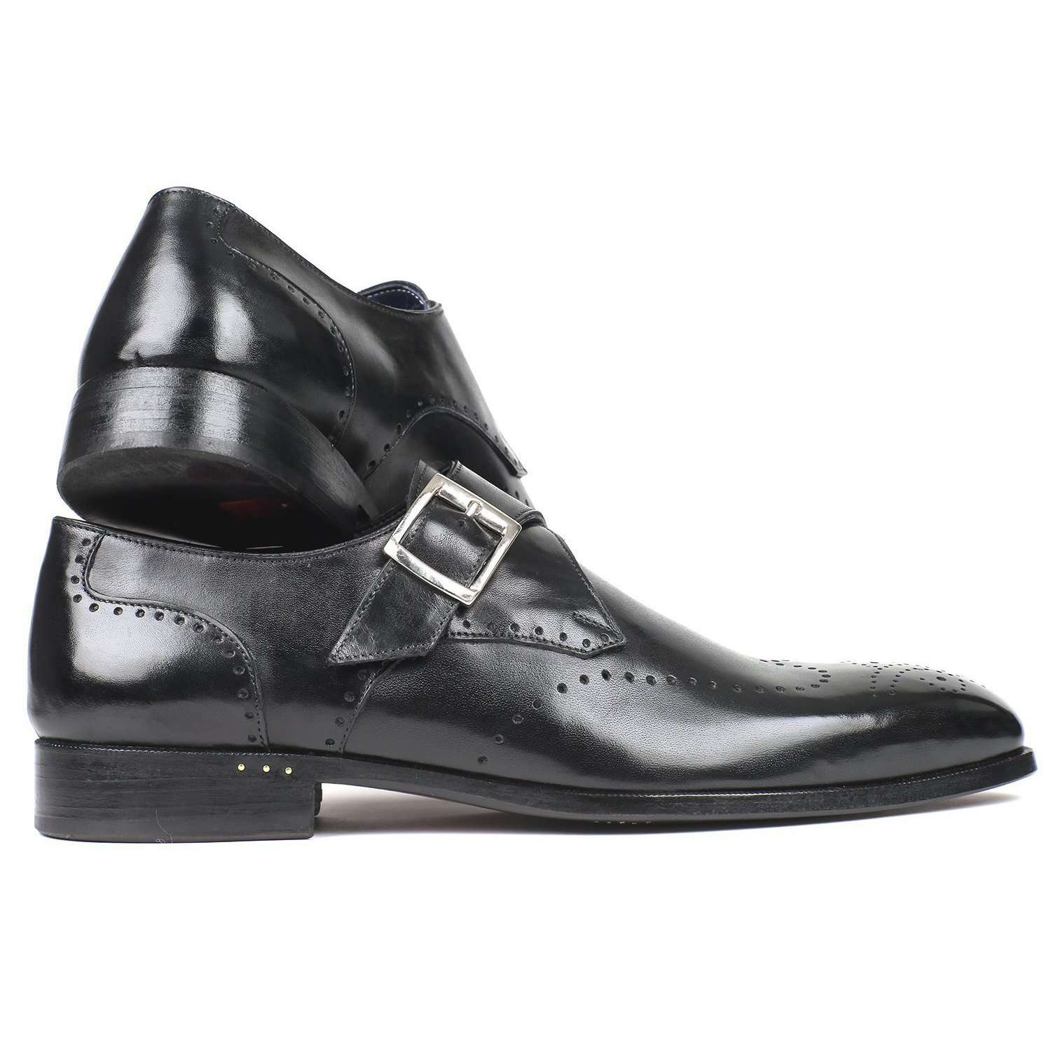 Paul Parkman Handmade Designer Shoes Wingtip Single Monkstraps Black Loafers (PM5856)