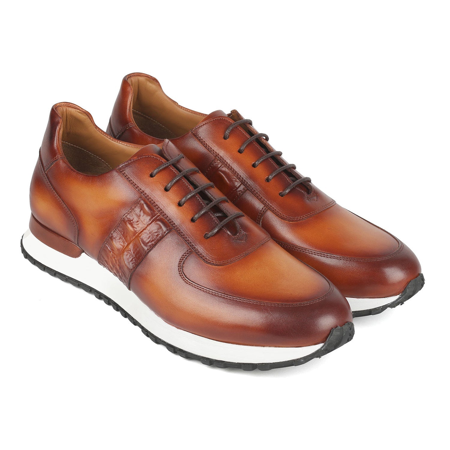 Paul Parkman LP208BRW Men's Shoes Brown Calf-Skin Leather Sneakers (PM6373)