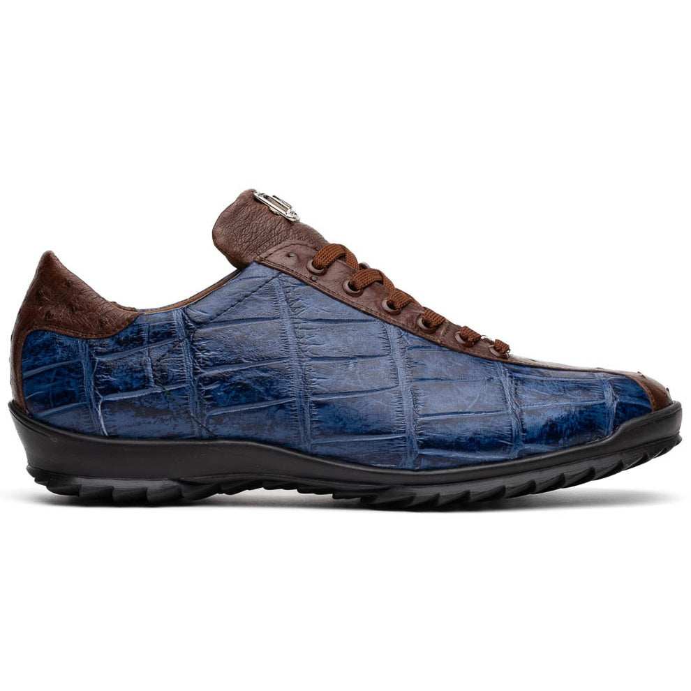 Marco Di Milano Saulo Men's Shoes Green & Cognac Exotic Ostrich / Alligator Casual Sneakers (MDM1045)