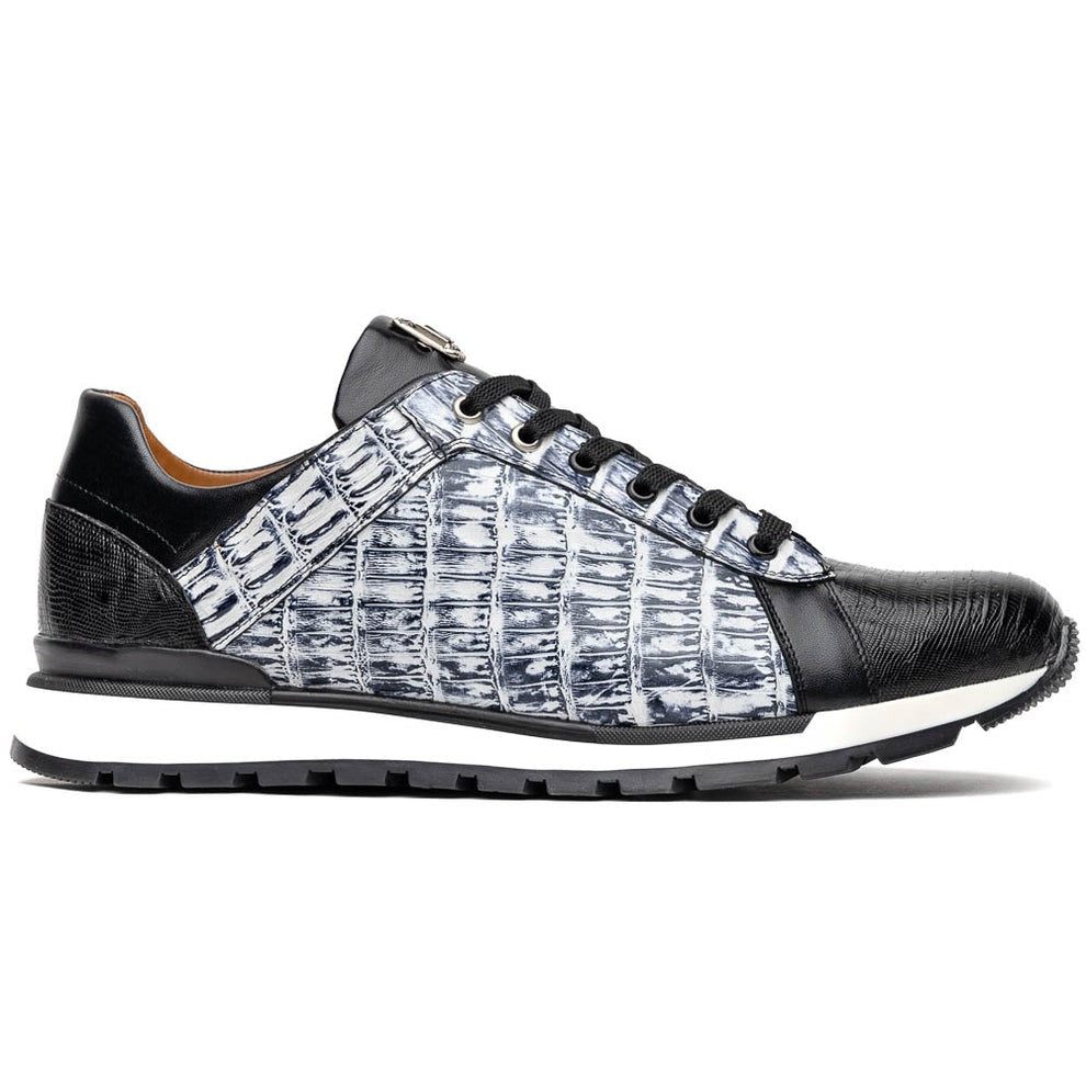 Marco Di Milano Portici Men's Shoes Wine & Black Exotic Lizard / Crocodile Casual Sneakers (MDM1016)