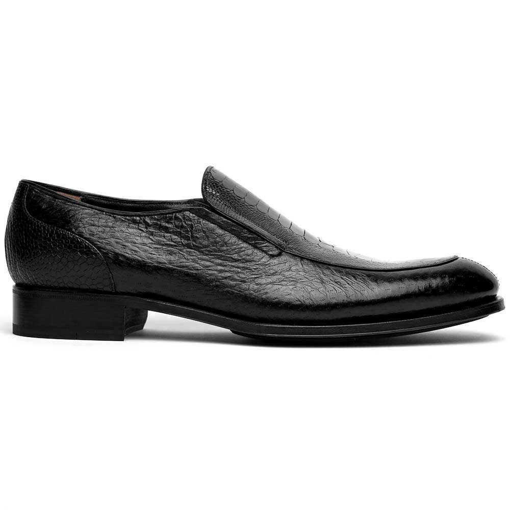 Caporicci 3324 Men's Shoes Black Exotic Ostrich / Peccary Slip-On Loafers (CAP2004)