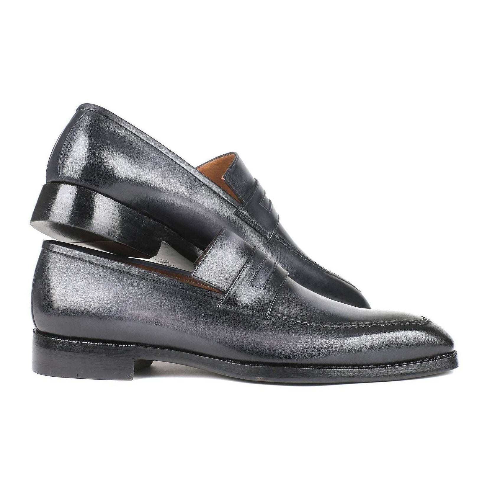 Paul Parkman Handmade Designer Shoes Men's Gray Goodyear Welted Burnished Calfskin Loafers 37LFGRY (PM5711)