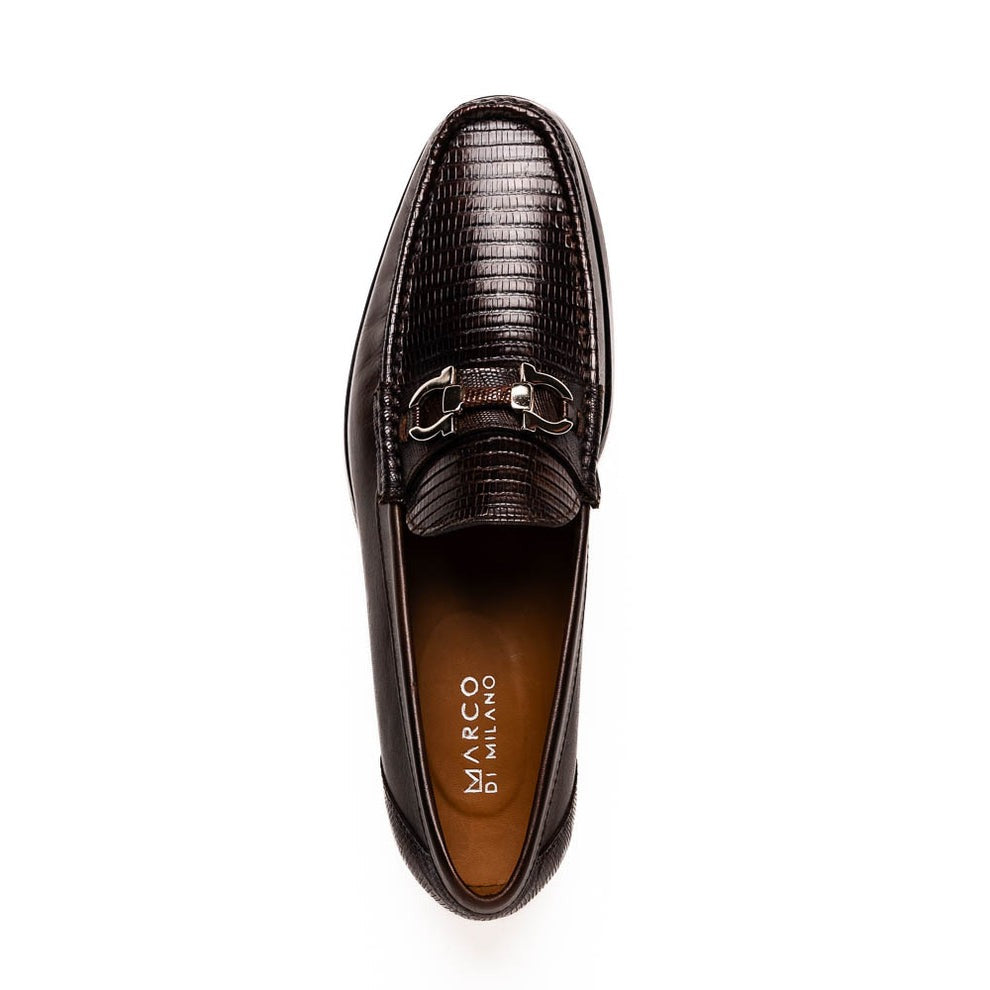 Marco Di Milano Enzo Men's Shoes Black Genuine Lizard Horsebit Loafers (MDM1156)