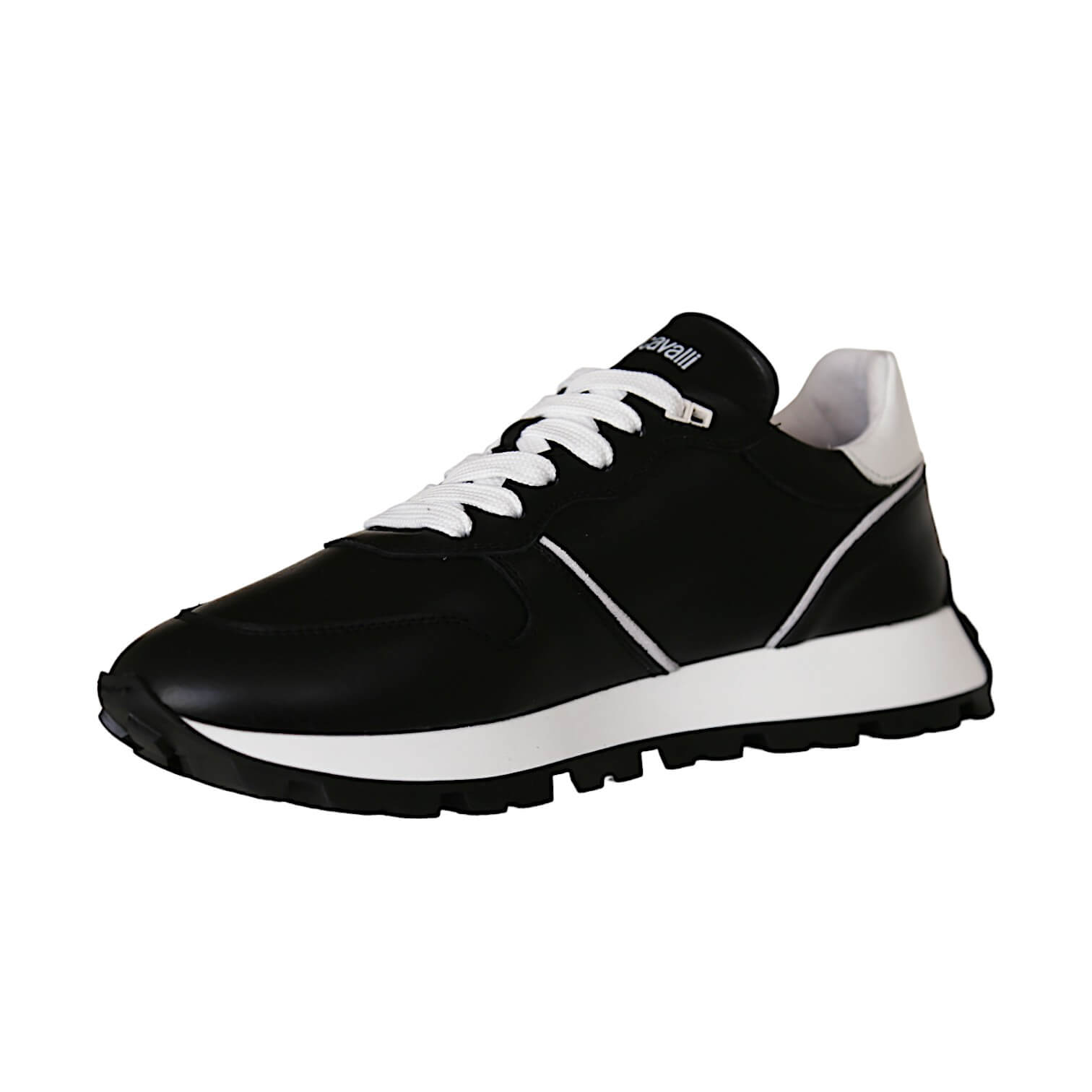 Roberto Cavalli 22541-A Men's Shoes Black Calf-Skin Leather Casual Sneakers (RC1003)