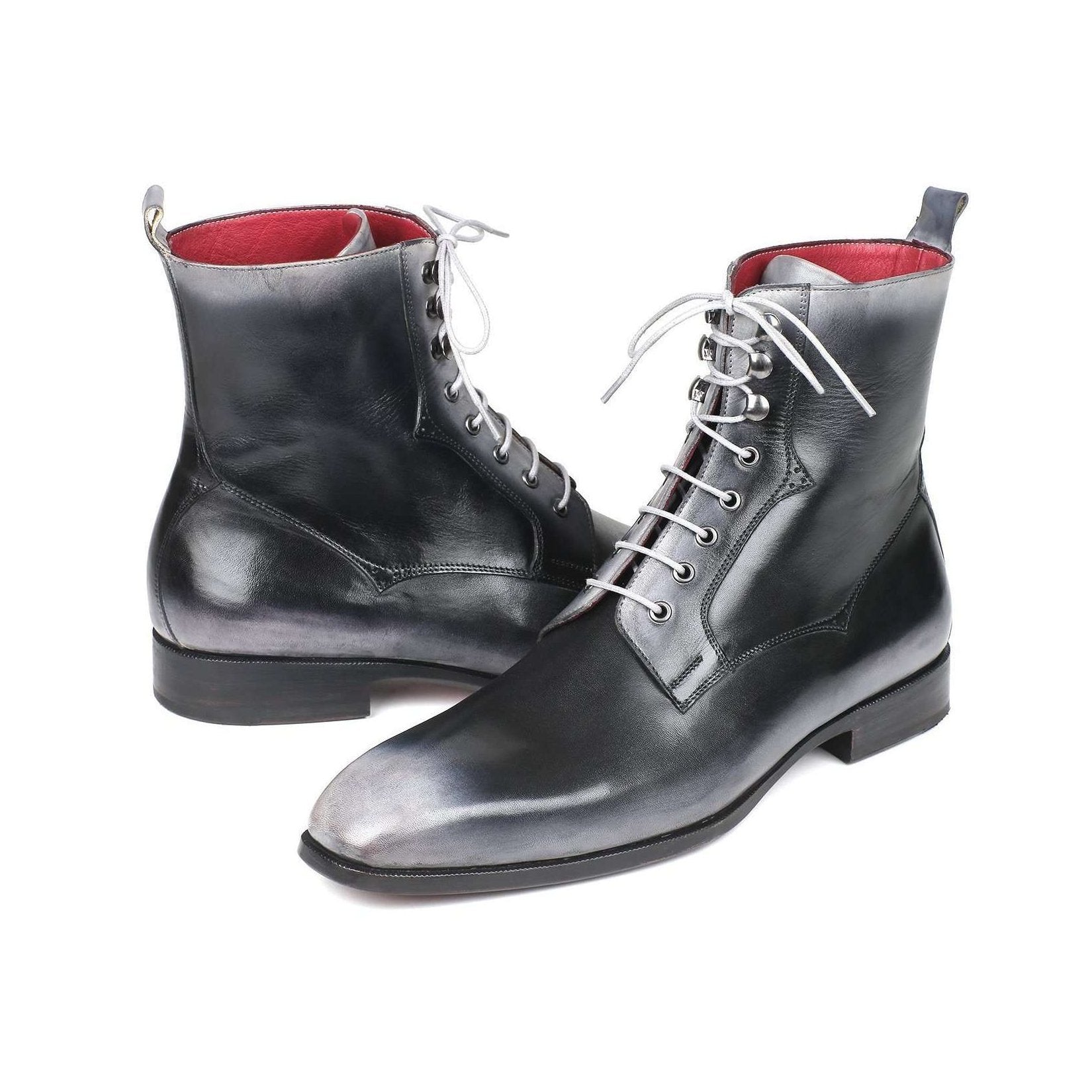 Paul Parkman Handmade Designer Shoes Men's Gray Burnished Leather Lace-Up Boots (PM5866)