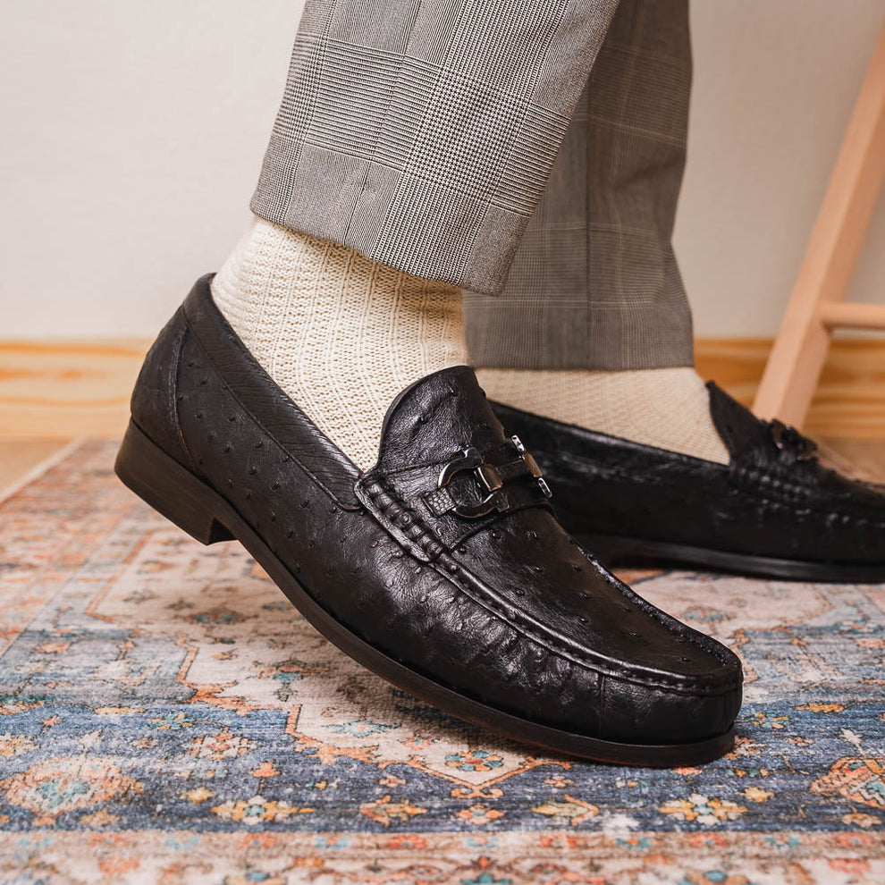 Marco Di Milano Ferrioni Men's Shoes Exotic Ostrich Horsebit Moccasin loafers (MDM1171)