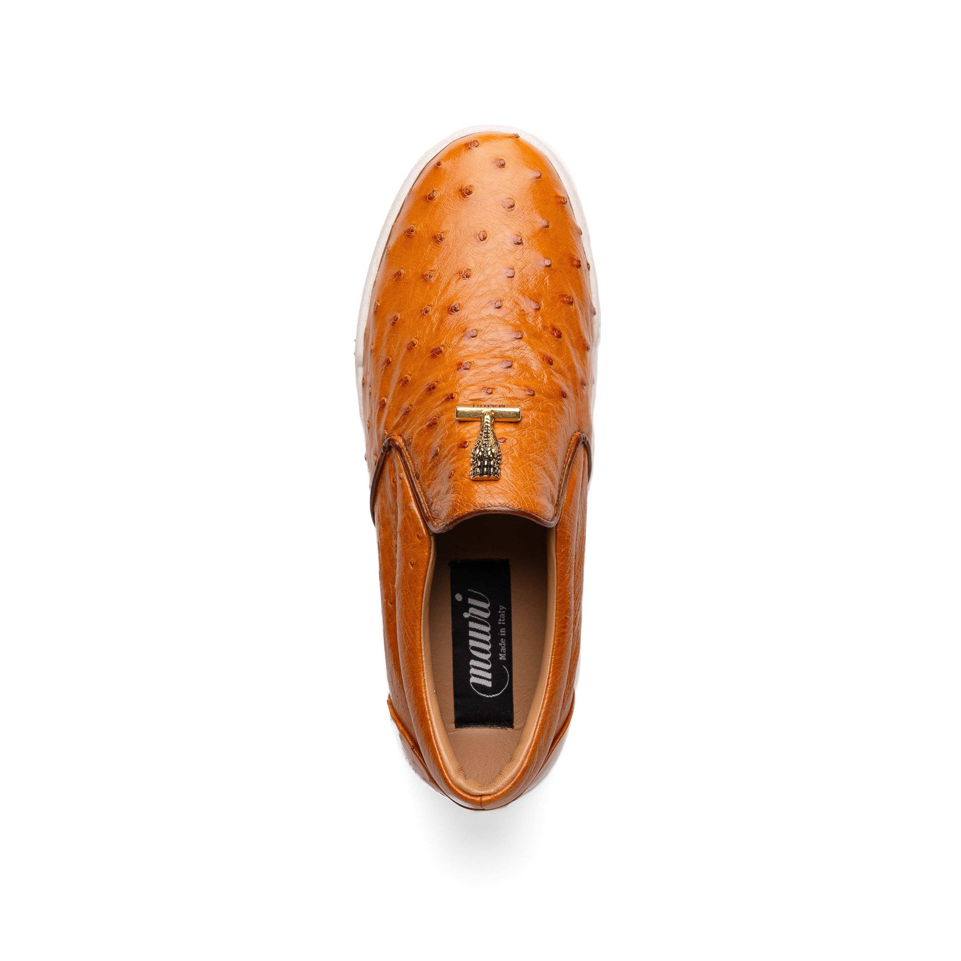 Mauri Posh 8419/1 Men's Shoes Light Rust Exotic Ostrich Slip-On Sneakers (MA5617)