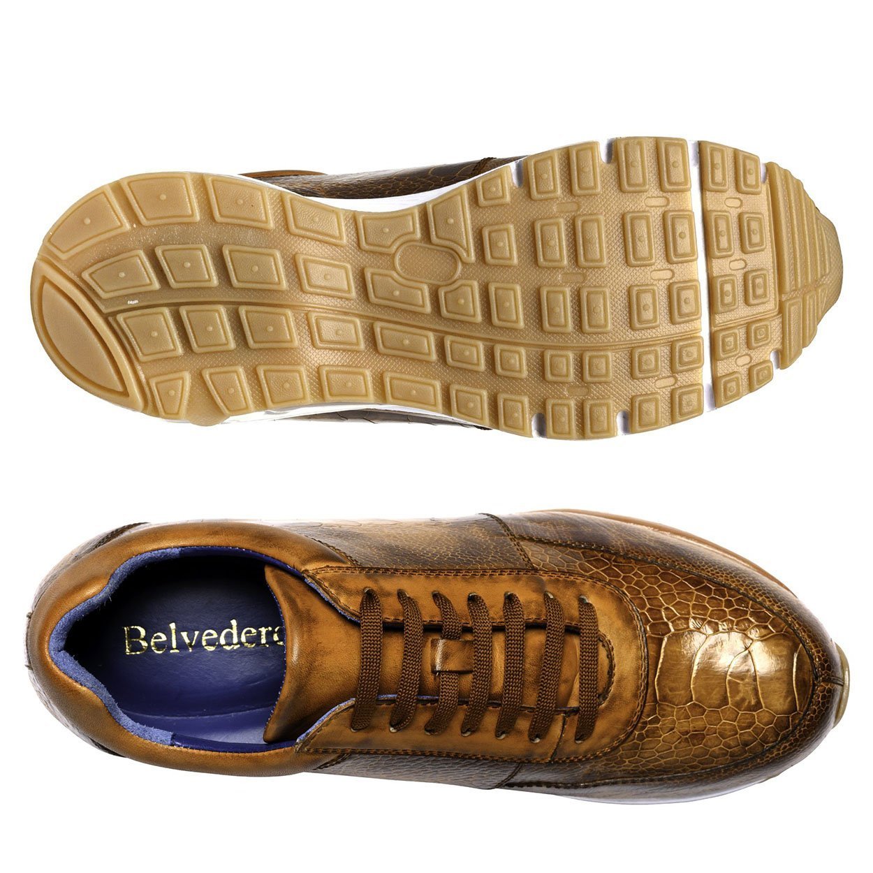 Belvedere E02 Todd Men's Shoes Antique Brandy Exotic Genuine Ostrich Casual Sneakers (BV2956)