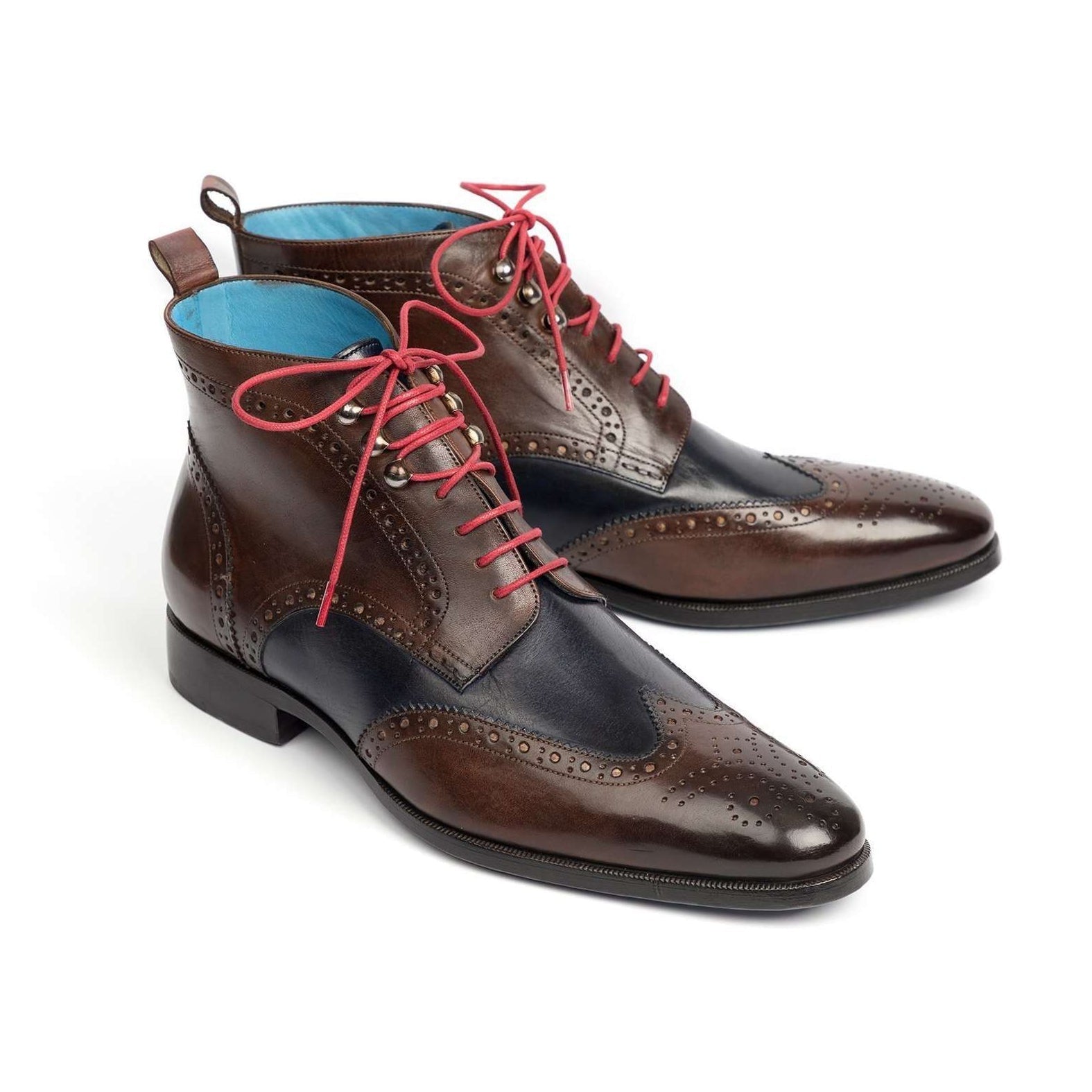 Paul Parkman Handmade Designer Shoes Wingtip Dual Tone Brown & Blue Ankle Boots (PM5610)