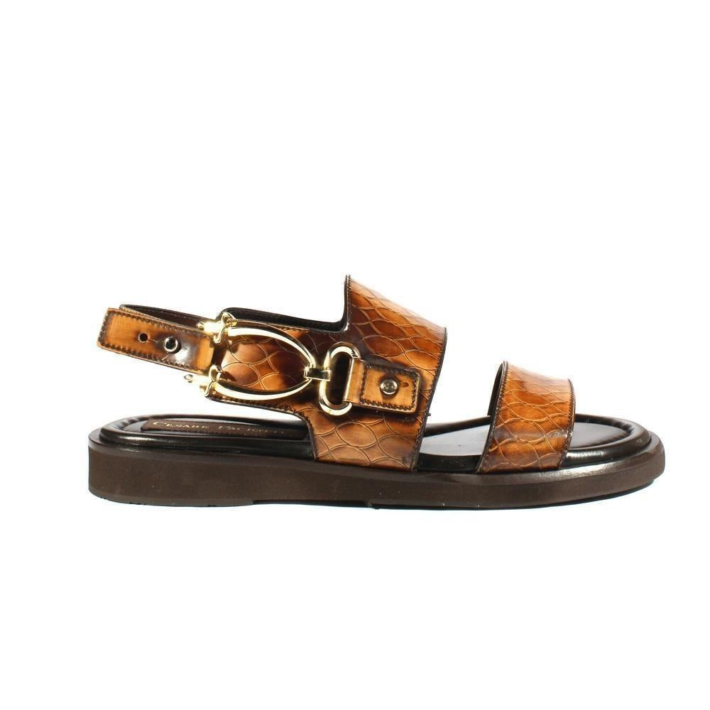 Cesare Paciotti Luxury Italian Men's Designer Shoes Tortora Buckle Logo Leather Sandals (CPM2376)