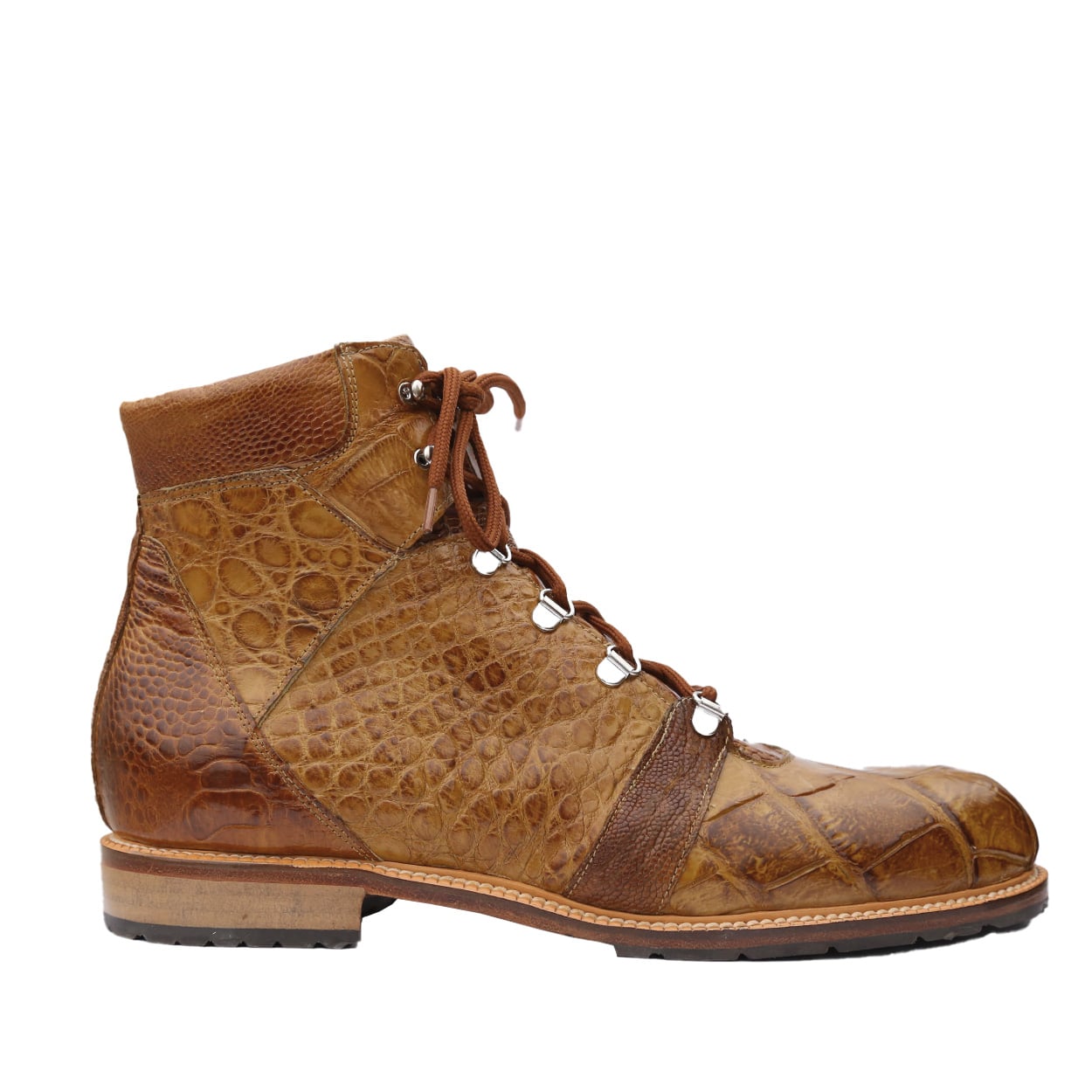 Mauri Pathfinder Men's Designer Shoes Mustard Brown Body Alligator and Ostrich Leg Boots (MAS5011)
