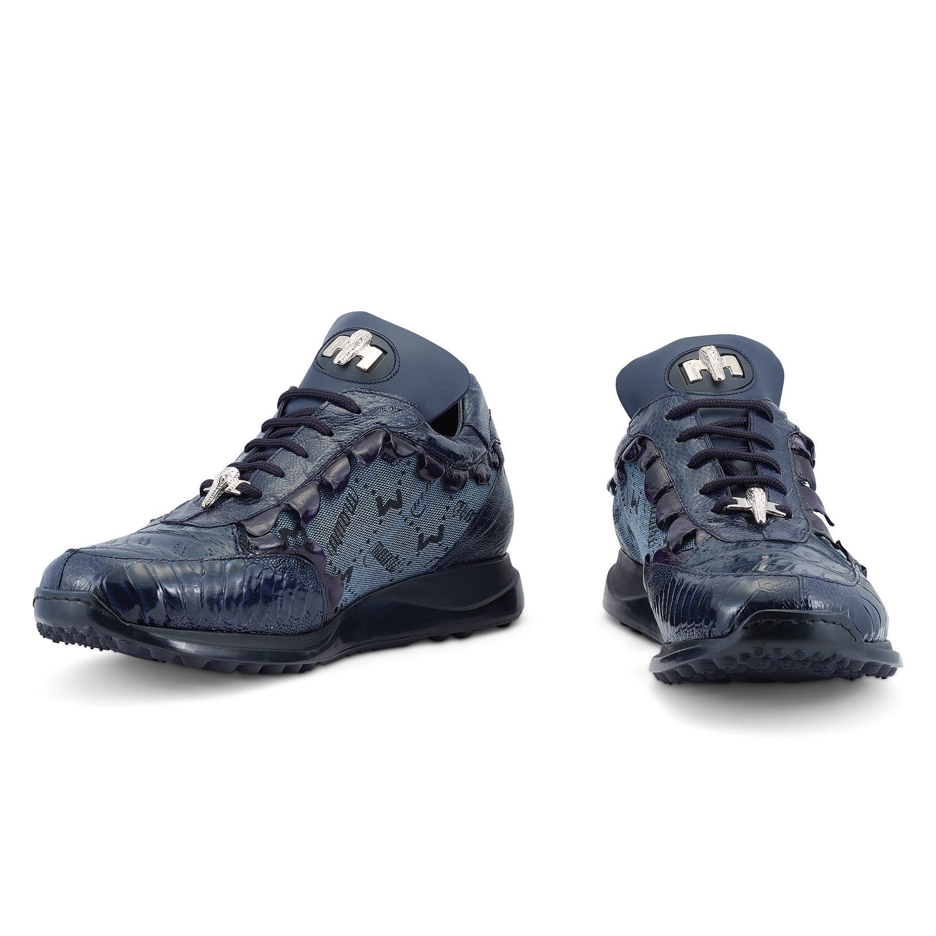 Mauri Stalker 8416/2 Men's Shoes Wonder Blue Exotic Ostrich Leg / Hornback Tail / Fabric Casual Sneakers (MA5486)