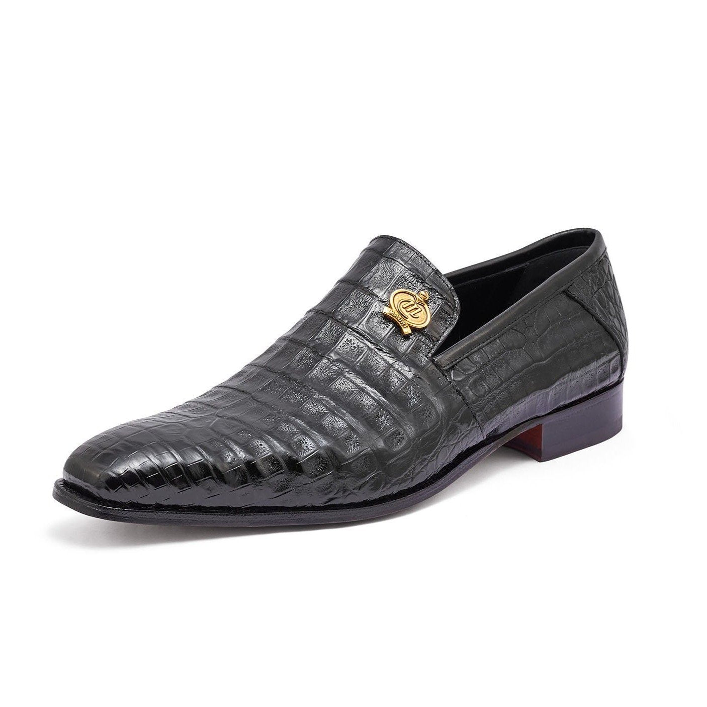 Mauri 4912 Monarch Men's Shoes Black Exotic Crocodile Slip-On Loafers (MA5319)