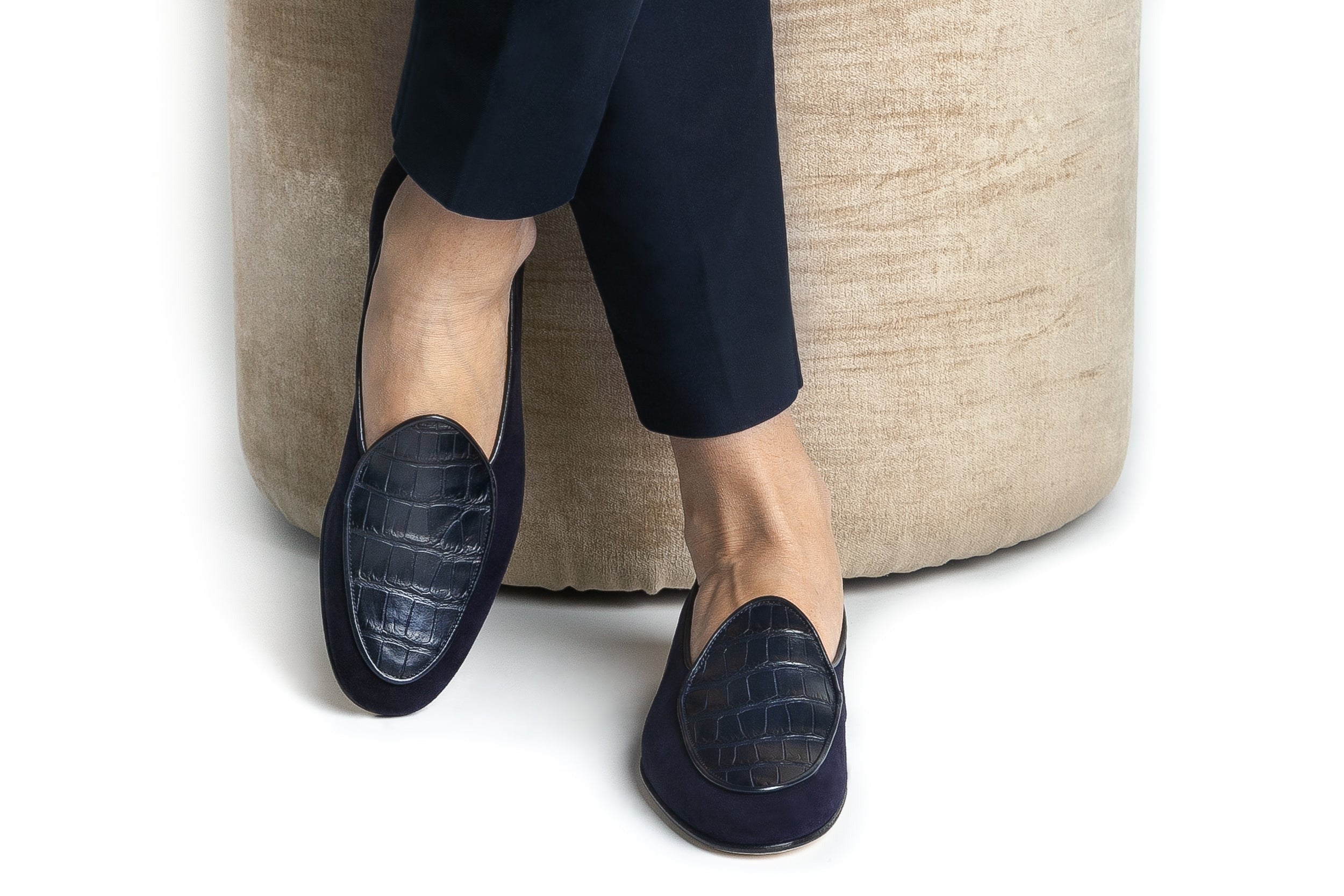 SUPERGLAMOUROUS Tangerine Crocosuede Men's Shoes Exotic Crocodile / Suede Leather Belgian Loafers (SPGM1337)