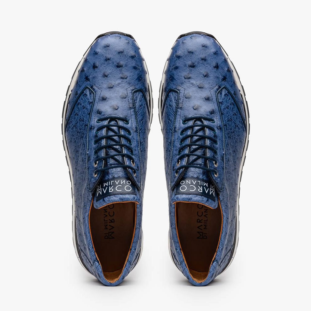 Marco Di Milano Scanno Men's Shoes Antique Navy Exotic Ostich Casual Sneakers (MDM1053)