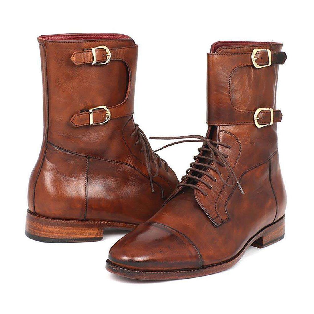 Paul Parkman Handmade Designer Shoes Men's Handmade Designer Shoes Calfskin High Boots Brown Boots (PM4029)
